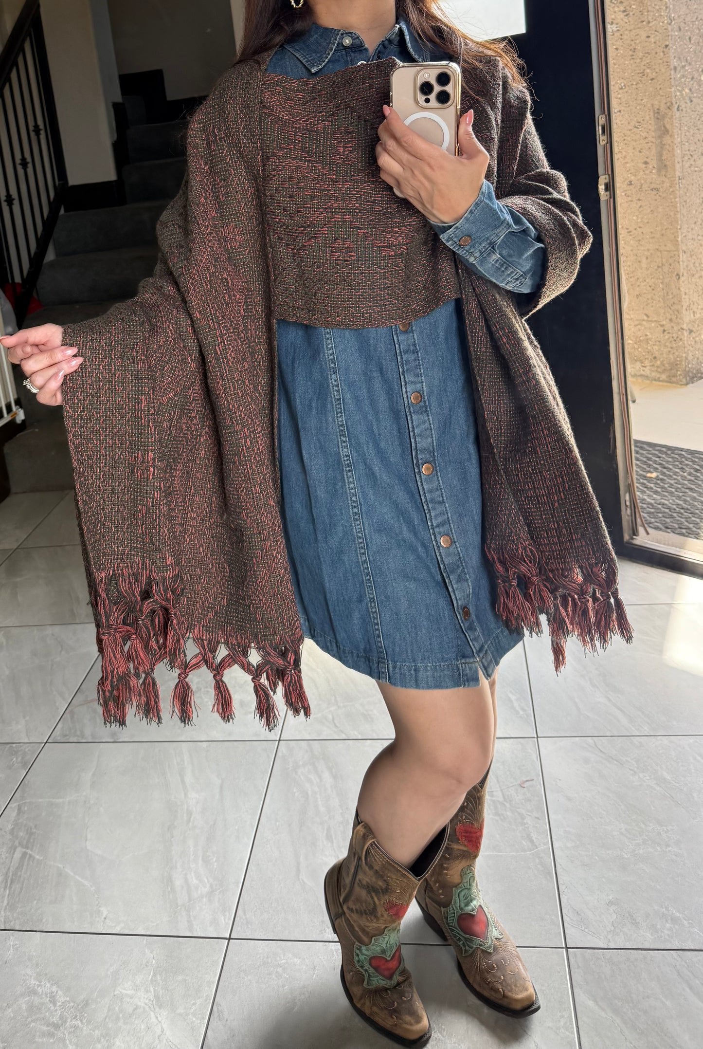 Mexican Woven Rebozo with Chest Panel – Artisan-Made Traditional Shawl – Unique Design (Copy)