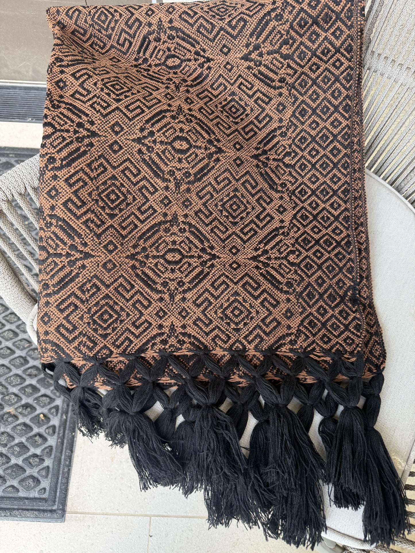 Handwoven Mexican Rebozo – Black and Brown Shawl from Puebla | 80x28 in | CasaArtMex