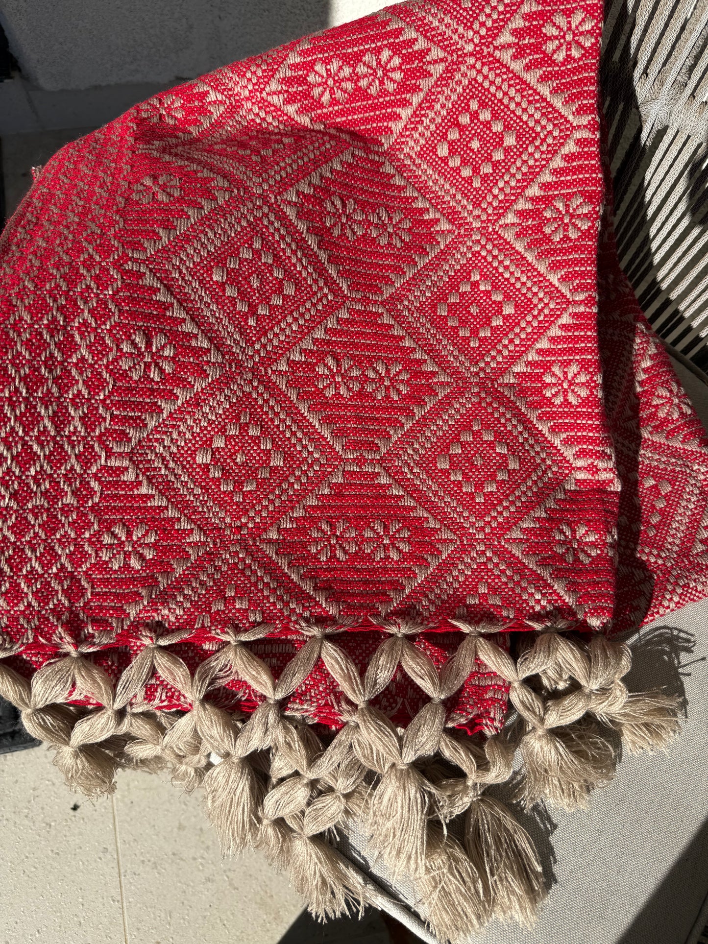 Handwoven Mexican Rebozo Shawl - Red & Khaki Artisan Wrap
