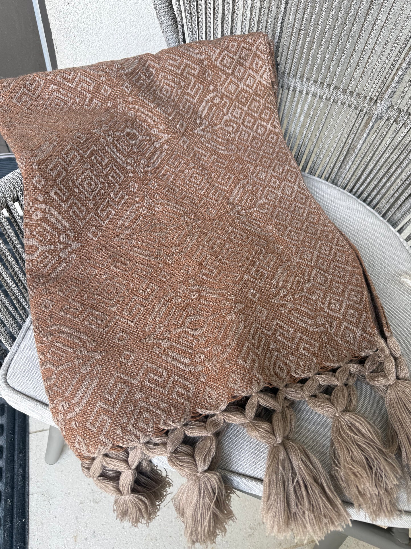Handwoven Mexican Rebozo – Khaki and Brown Shawl from Puebla | 80x28 in | CasaArtMex