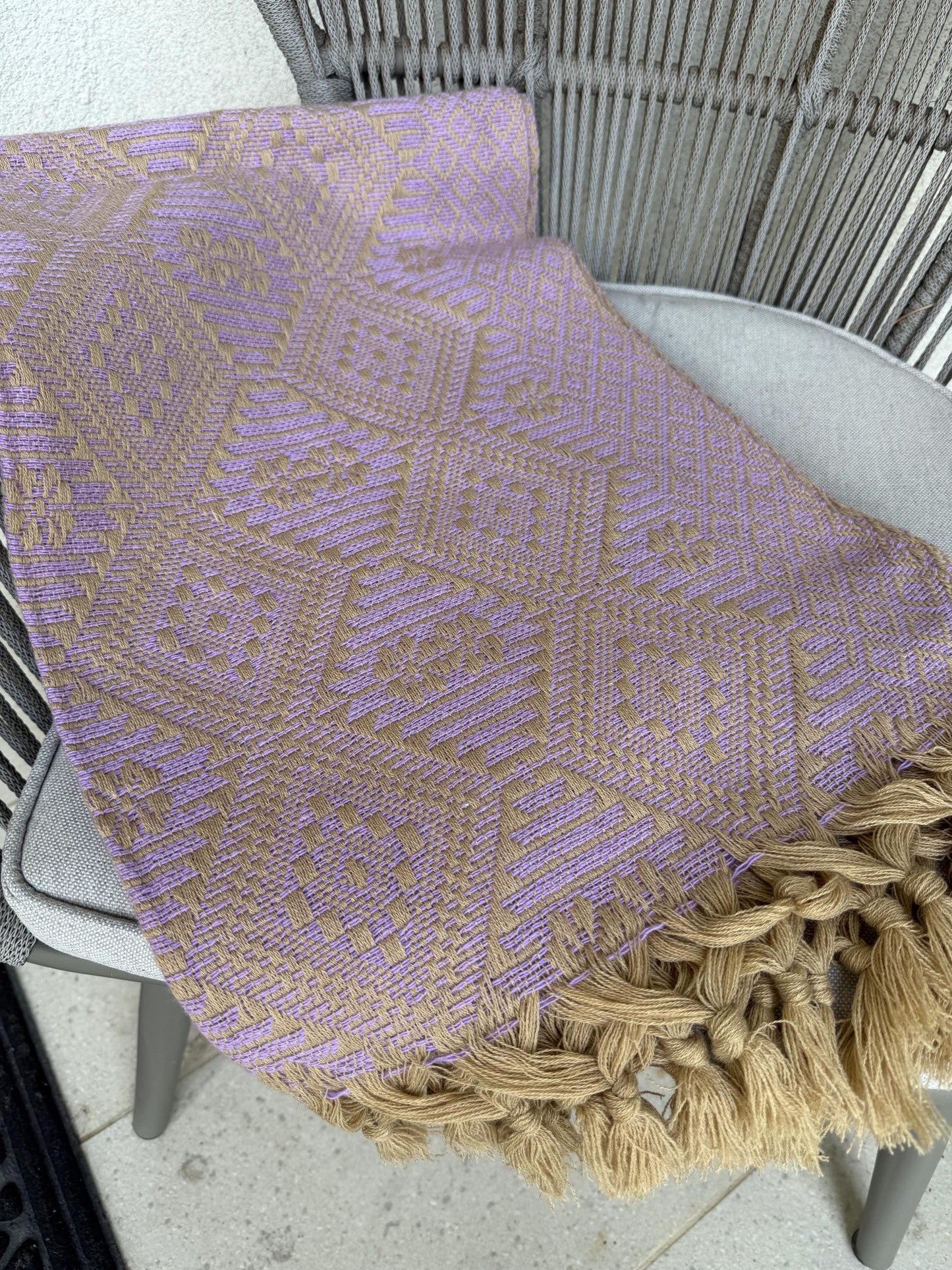 Traditional Handwoven Mexican Rebozo Shawl from Puebla | Lavender & Khaki  Shawl | 80x28 in | CasaArtMex