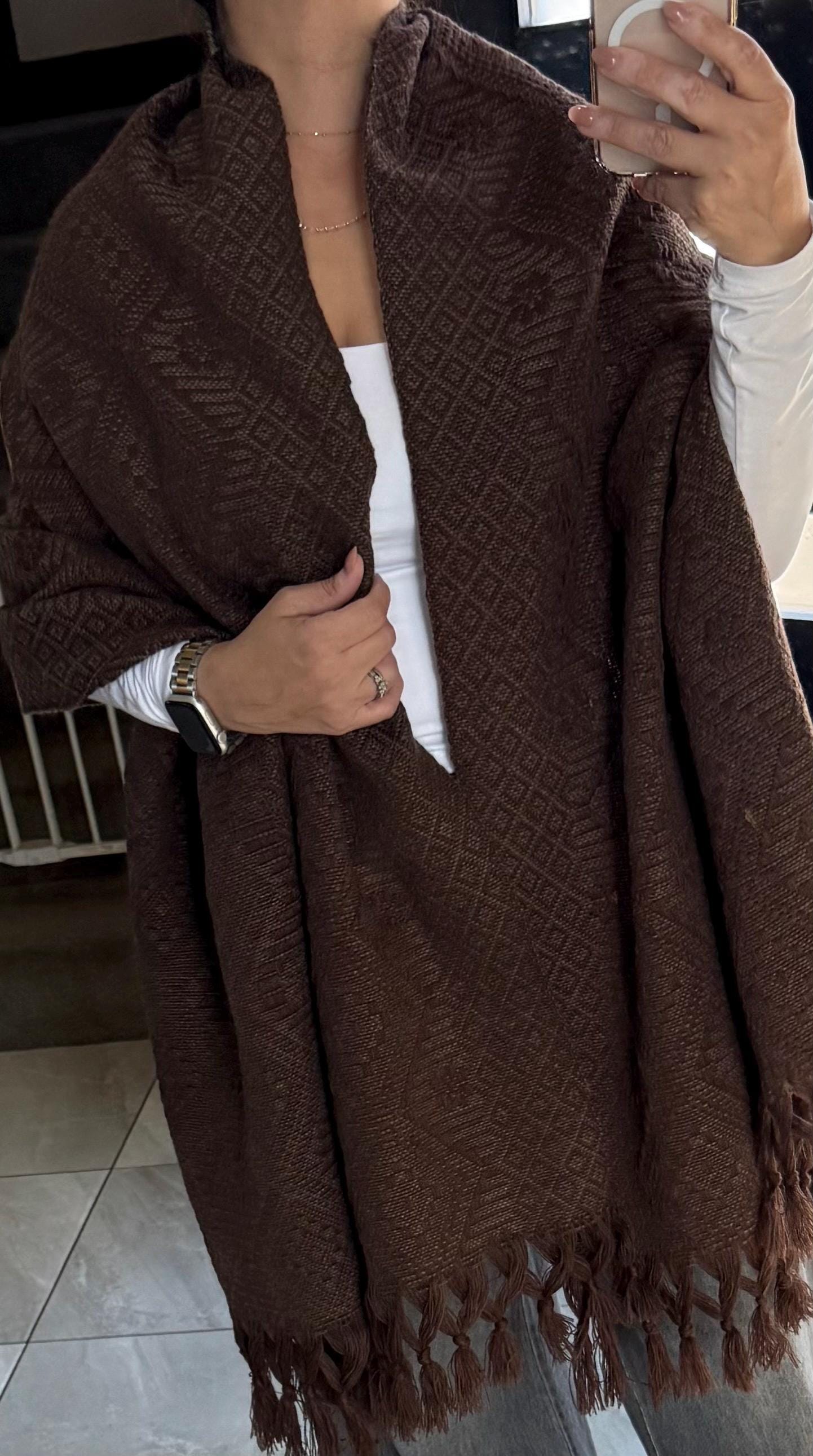 Handwoven Mexican Rebozo Shawl | Brown Traditional Loom-Woven from Puebla – 80x28 in – CasaArtMex