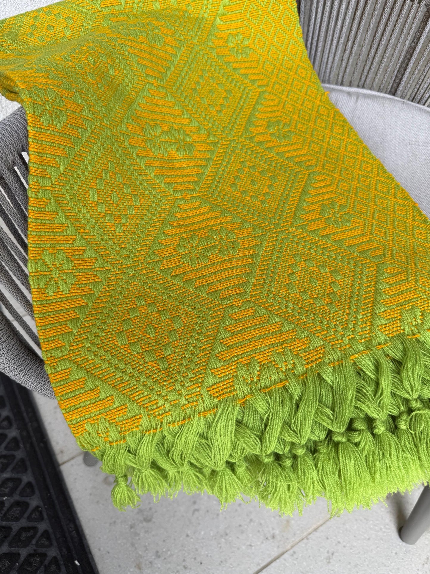 Handwoven Mexican Rebozo Shawl | Green | Cempasúchil Yellow,