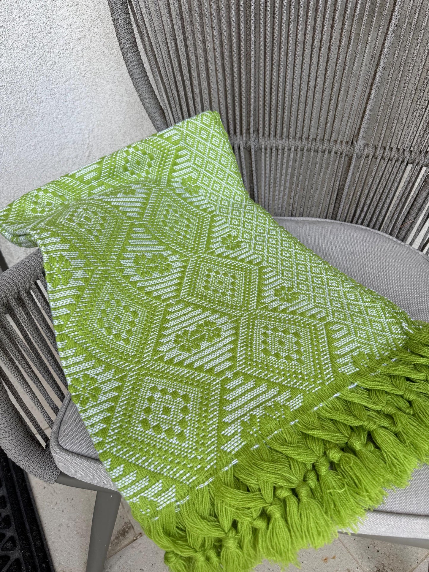 Traditional Mexican Rebozo green | white | Shawl from Puebla | Loom-Woven Shawl | 80x28 in | CasaArtMex