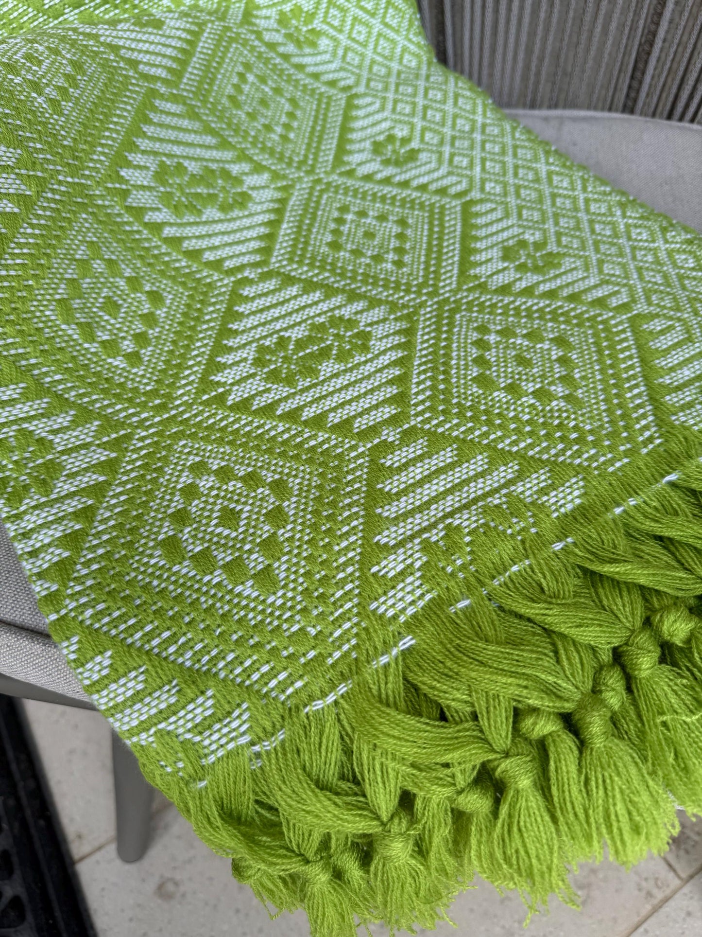 Traditional Mexican Rebozo green | white | Shawl from Puebla | Loom-Woven Shawl | 80x28 in | CasaArtMex