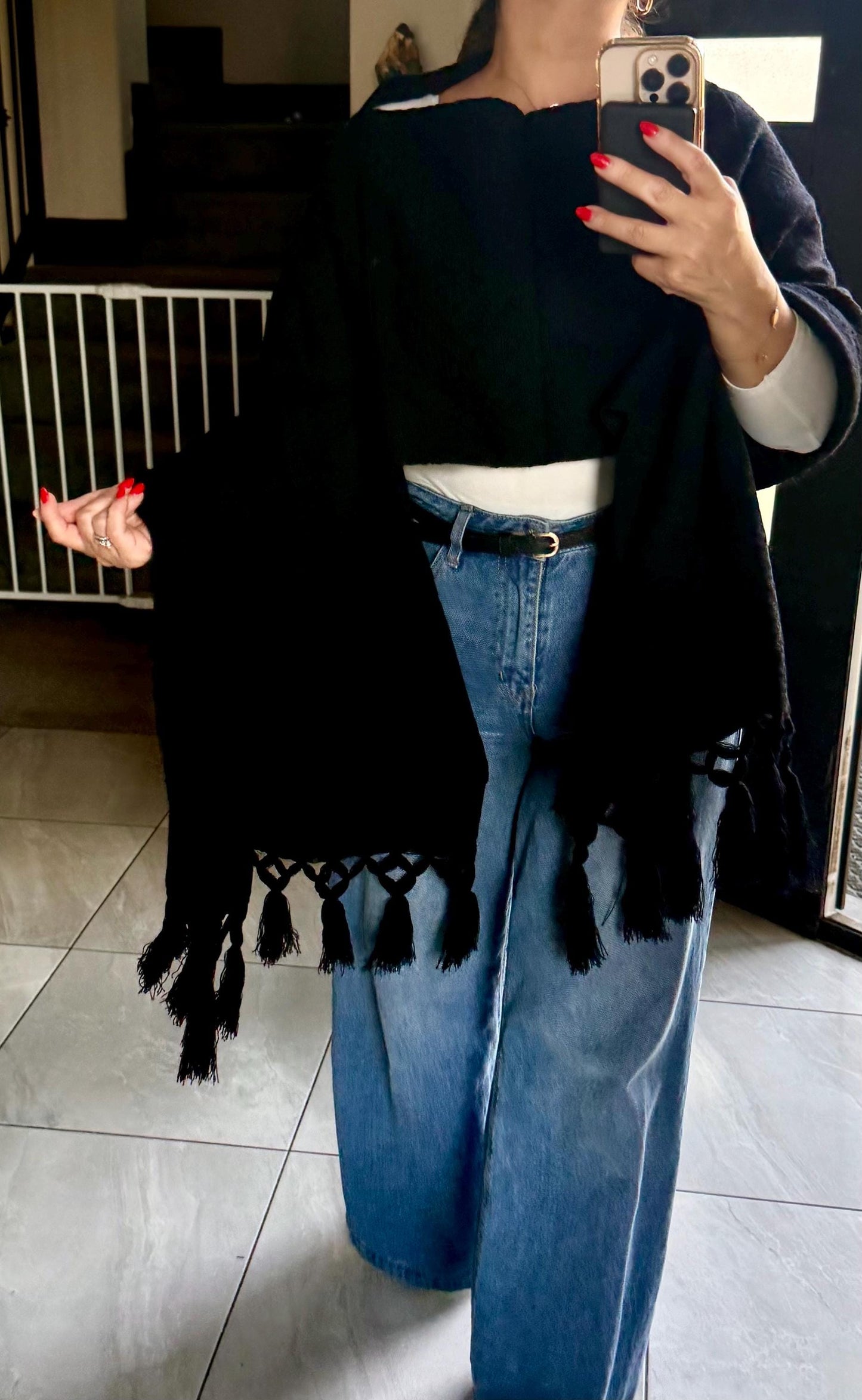 Handwoven Mexican Rebozo – Traditional Black Shawl from Puebla | 80x28 in | CasaArtMex