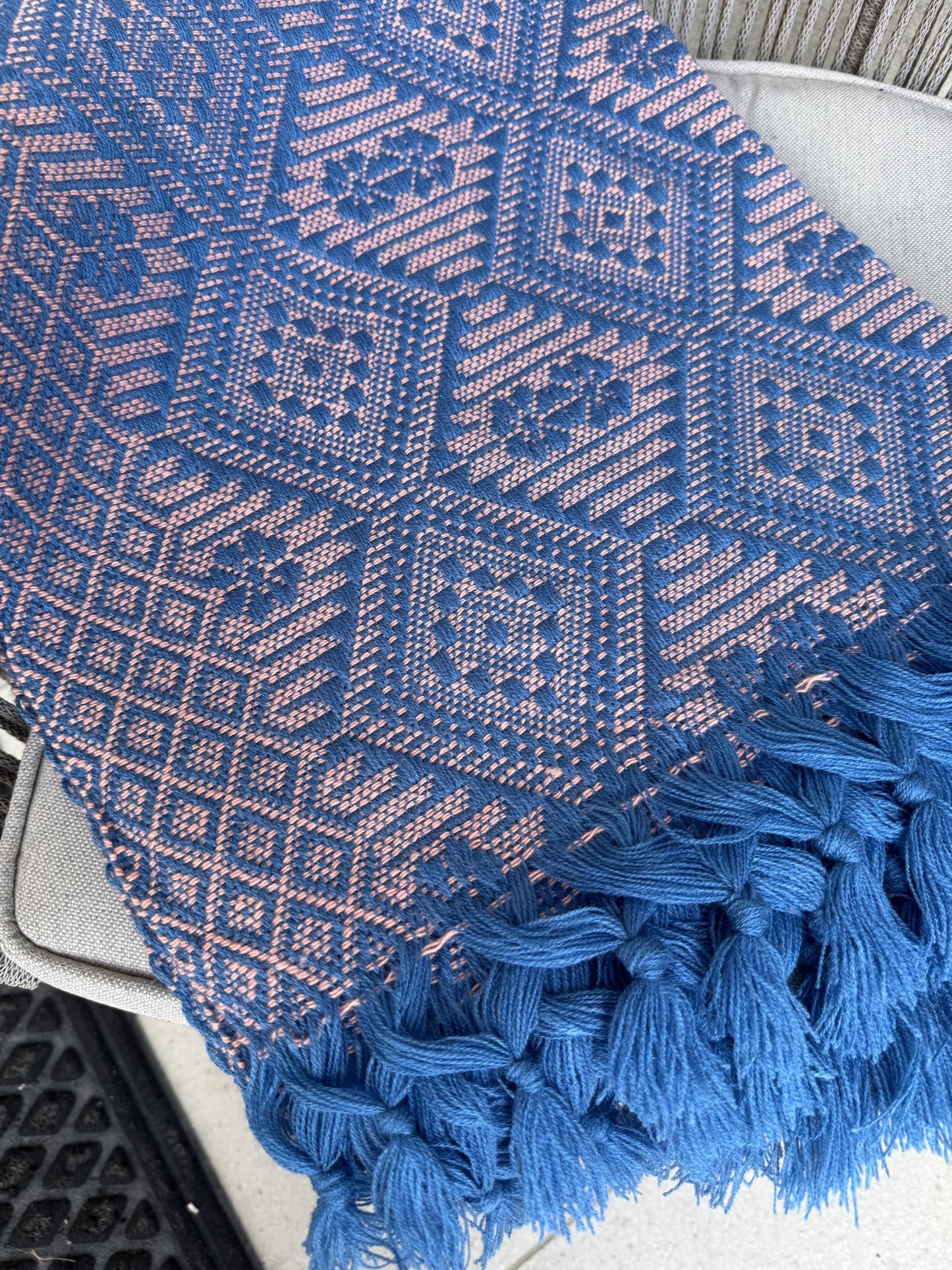 Traditional Mexican Rebozo |  blue | baby pink | Shawl from Puebla | Loom-Woven Shawl | 80x28 in | CasaArtMex