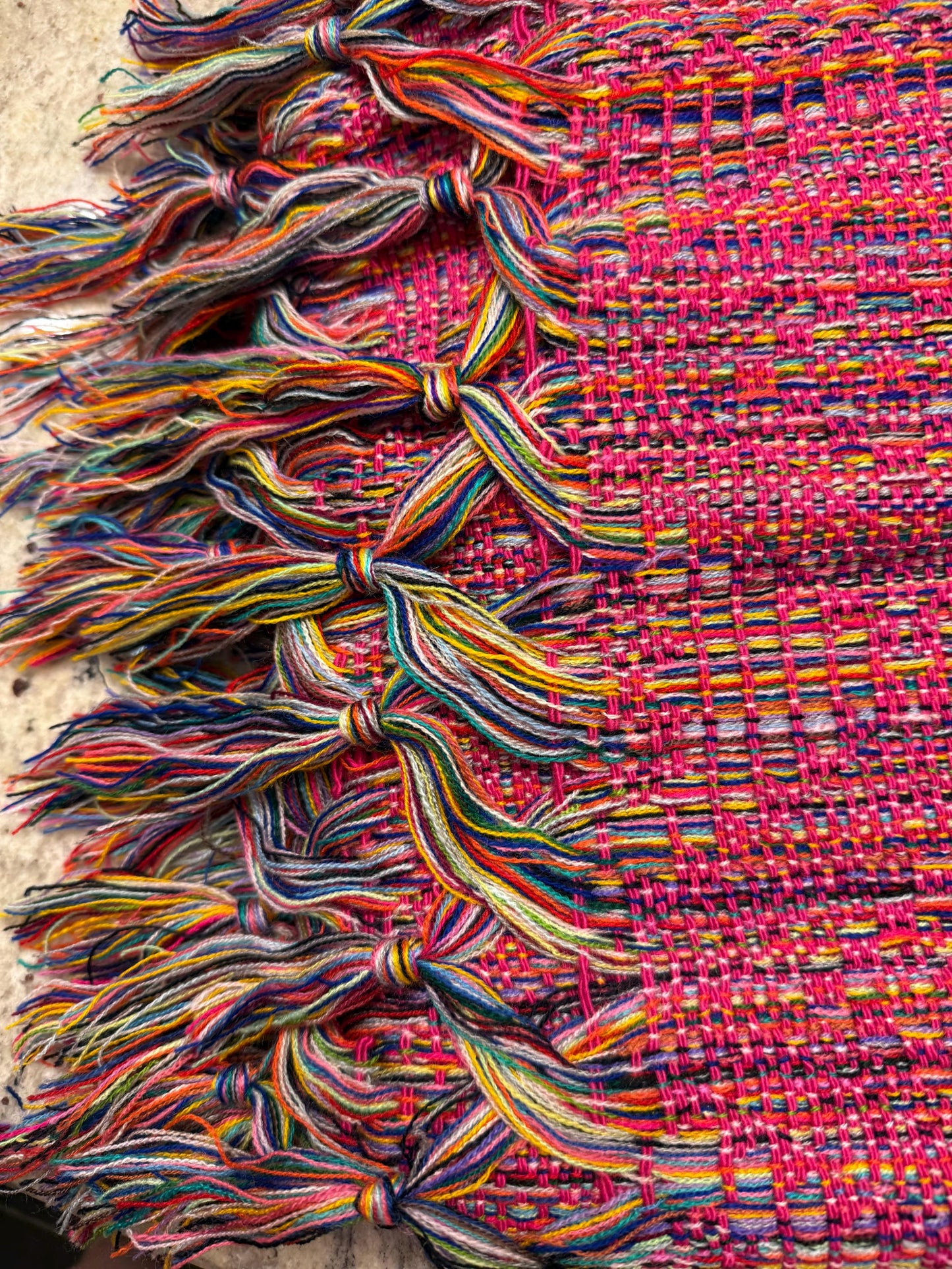 Mexican Rebozo  with front panel – Rosa Mexicano | Multicolor Shawl from Puebla | 80x28 in | CasaArtMex
