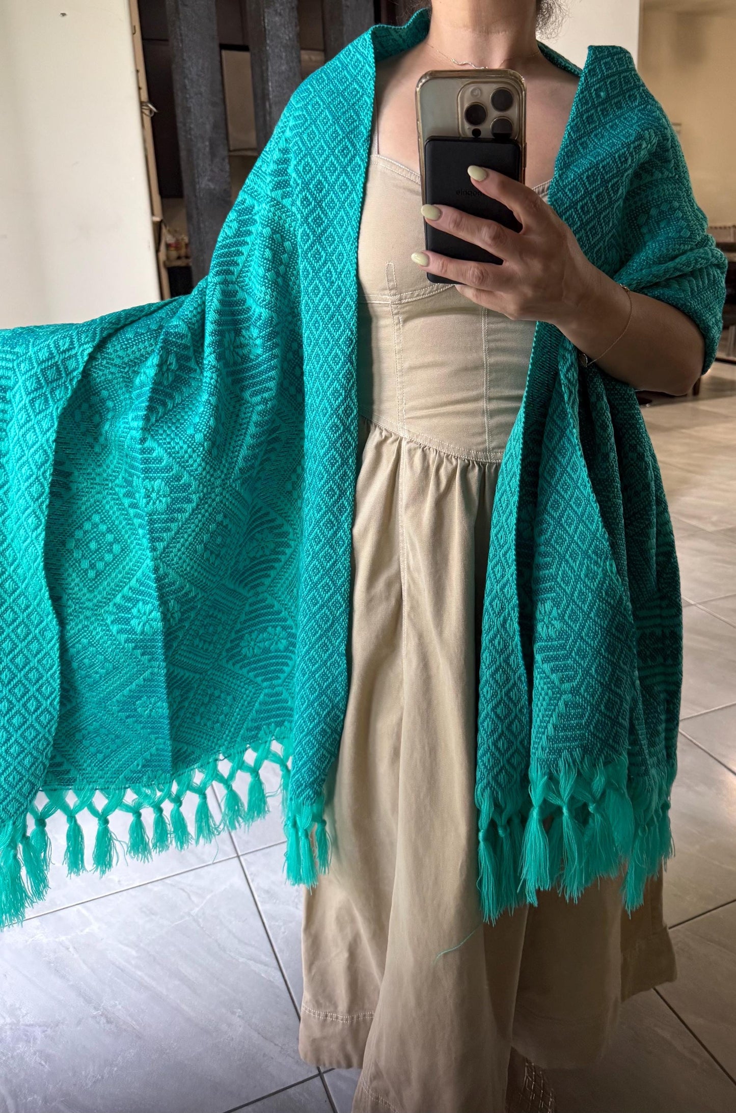 Traditional Handwoven Mexican Rebozo Shawl from Puebla | Green  Shawl | 80x28 in | CasaArtMex