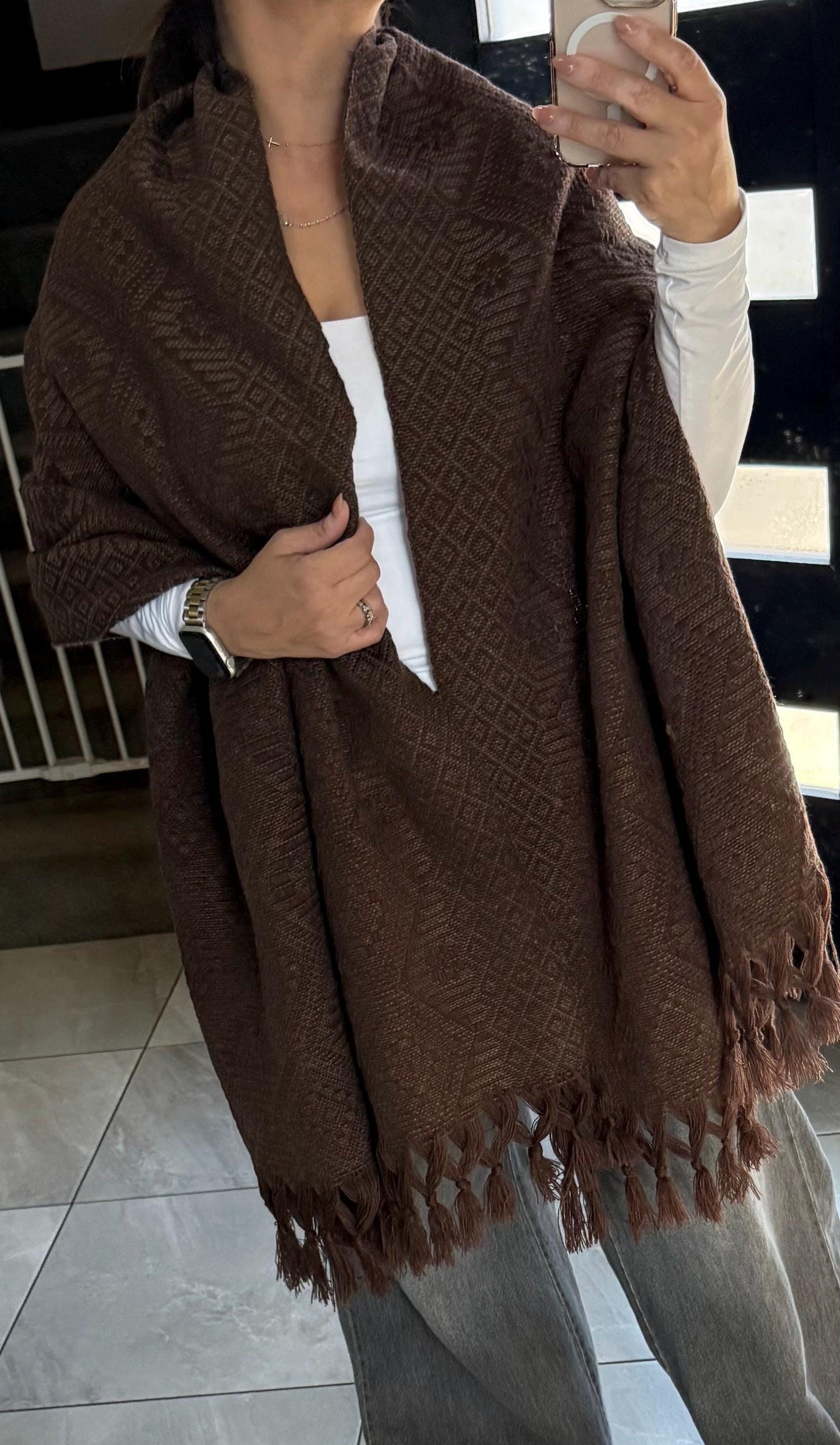Handwoven Mexican Rebozo Shawl | Brown Traditional Loom-Woven from Puebla – 80x28 in – CasaArtMex