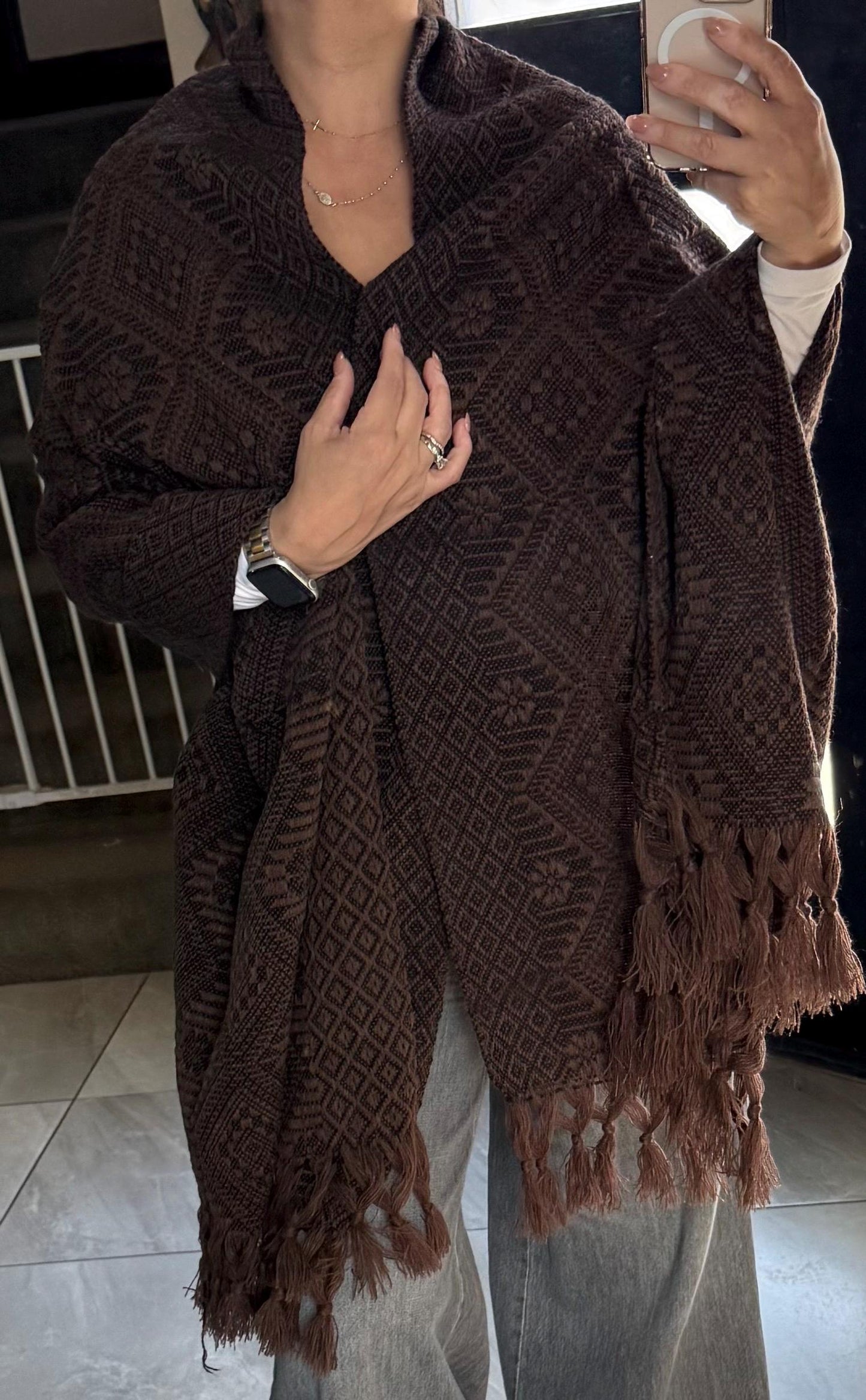 Handwoven Mexican Rebozo Shawl | Brown & Black | Traditional Loom-Woven from Puebla – 80x28 in – CasaArtMex