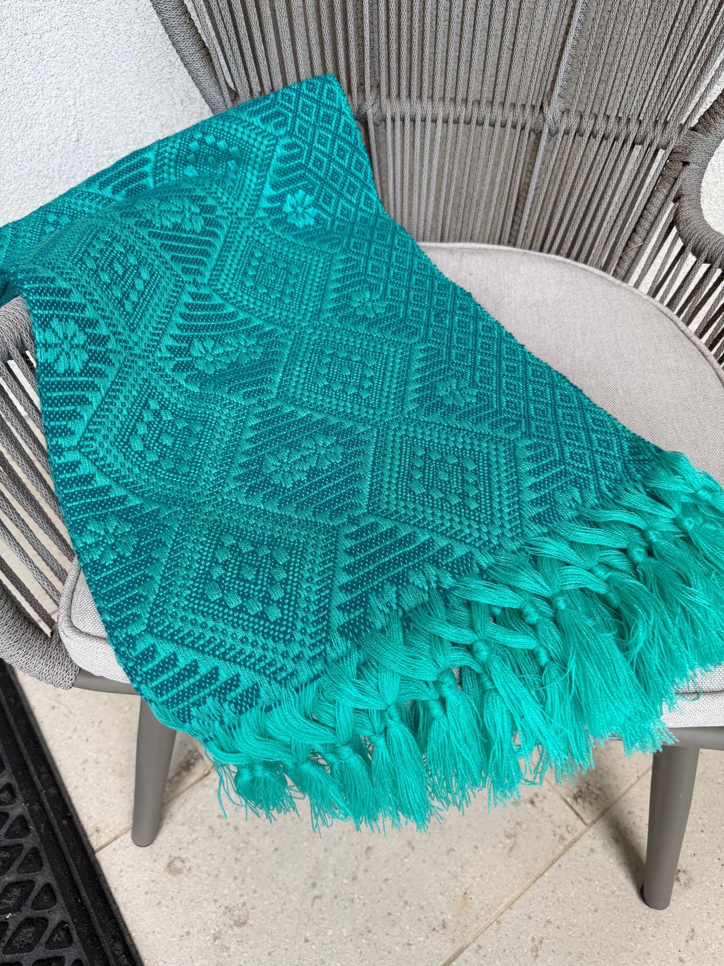 Traditional Handwoven Mexican Rebozo Shawl from Puebla | Green  Shawl | 80x28 in | CasaArtMex