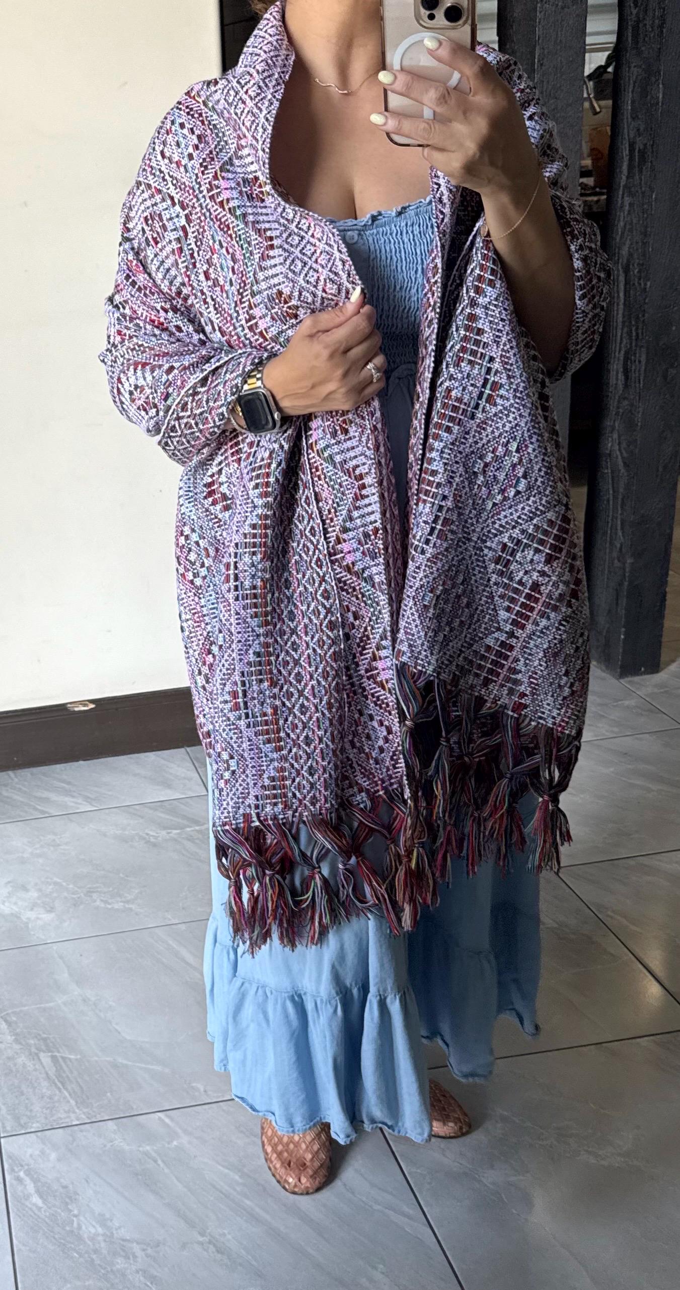 Traditional Mexican Rebozo white | multicolor | rainbow | Shawl from Puebla | Loom-Woven Shawl | 80x28 in | CasaArtMex