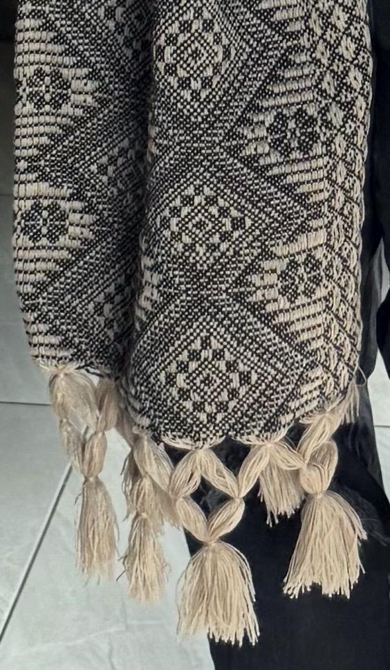 Handwoven Mexican Rebozo – Khaki & Black Shawl from Puebla | 80x28 in | CasaArtMex