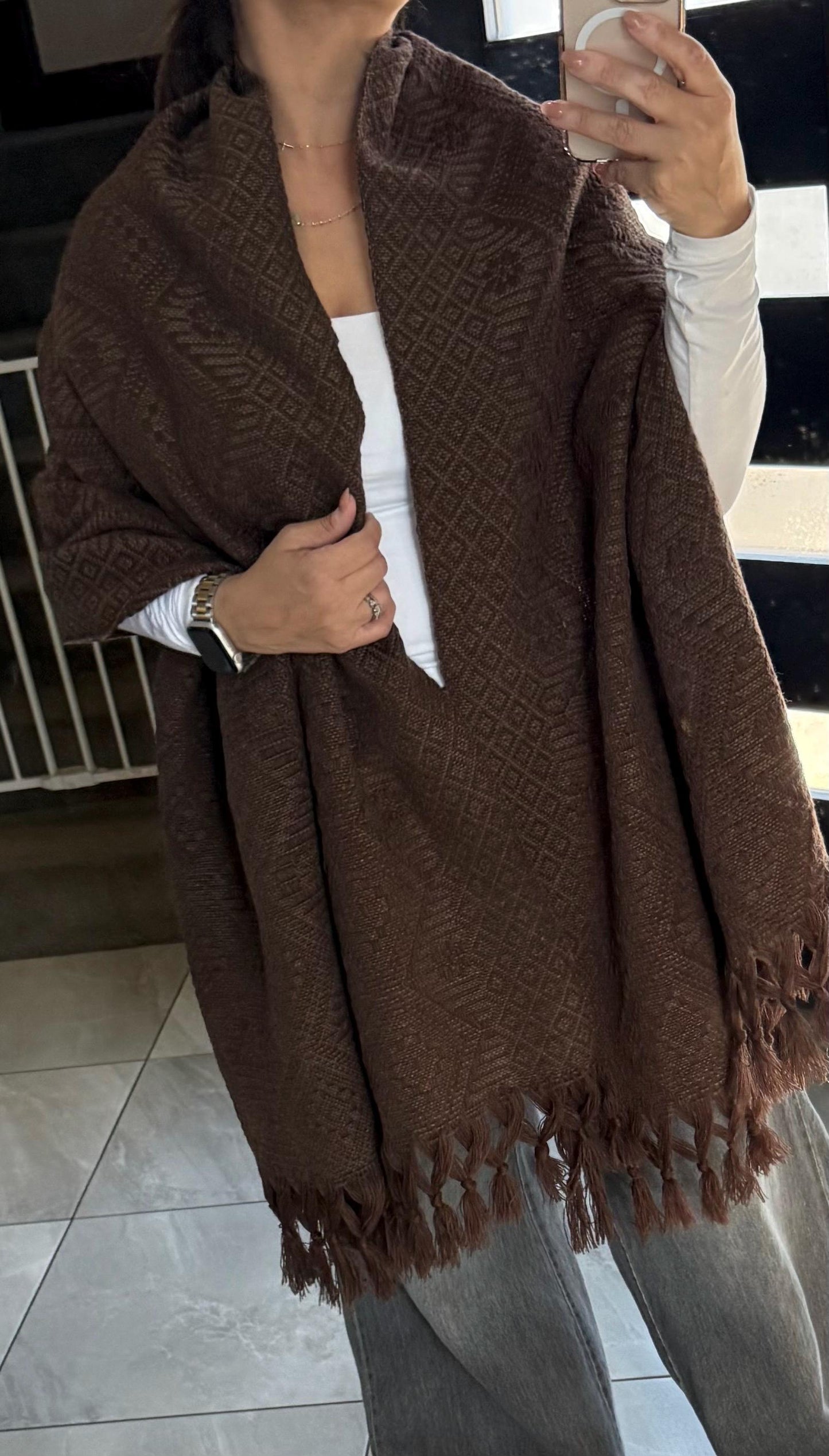 Handwoven Mexican Rebozo Shawl | Brown Traditional Loom-Woven from Puebla – 80x28 in – CasaArtMex