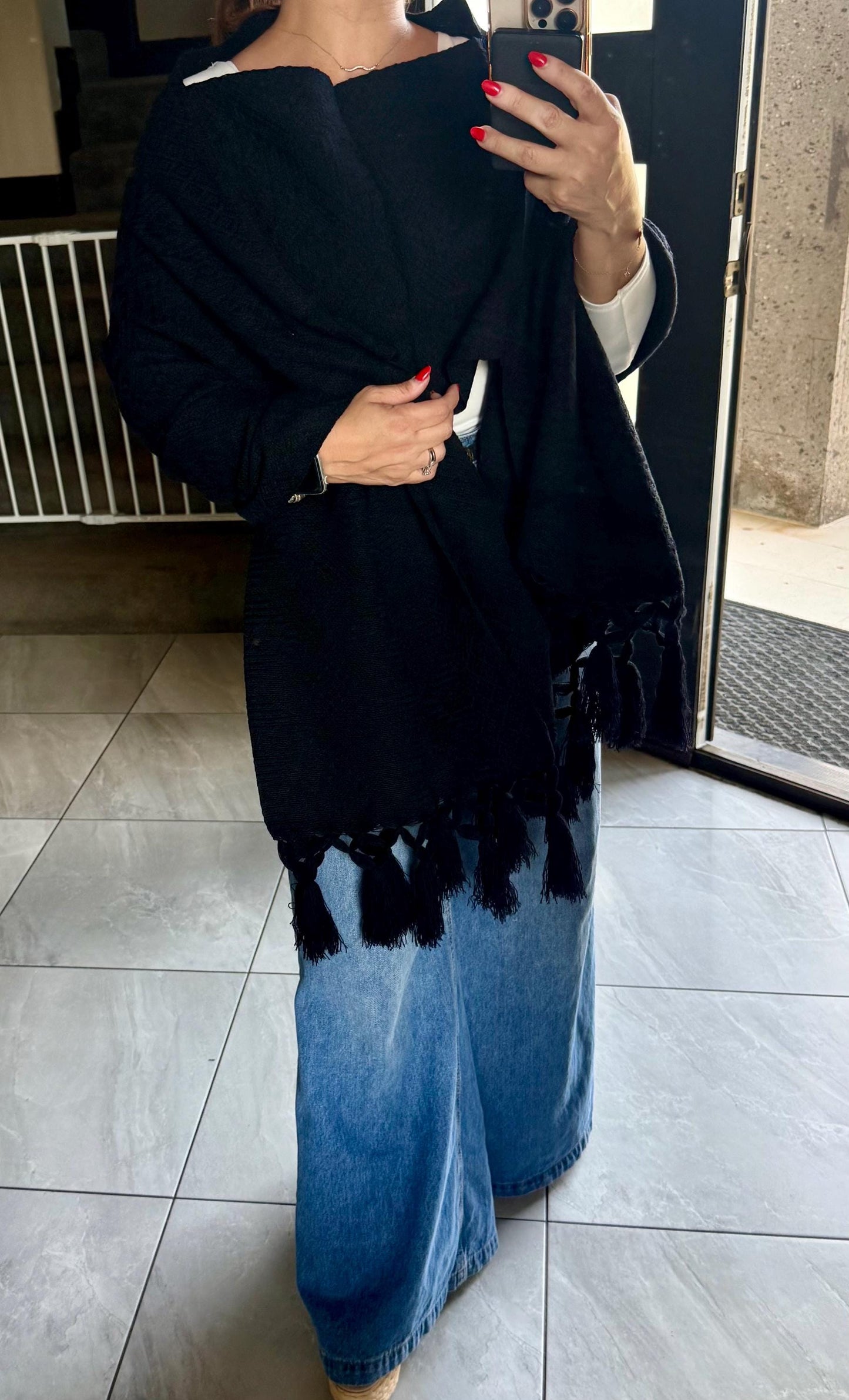 Handwoven Mexican Rebozo – Traditional Black Shawl from Puebla | 80x28 in | CasaArtMex