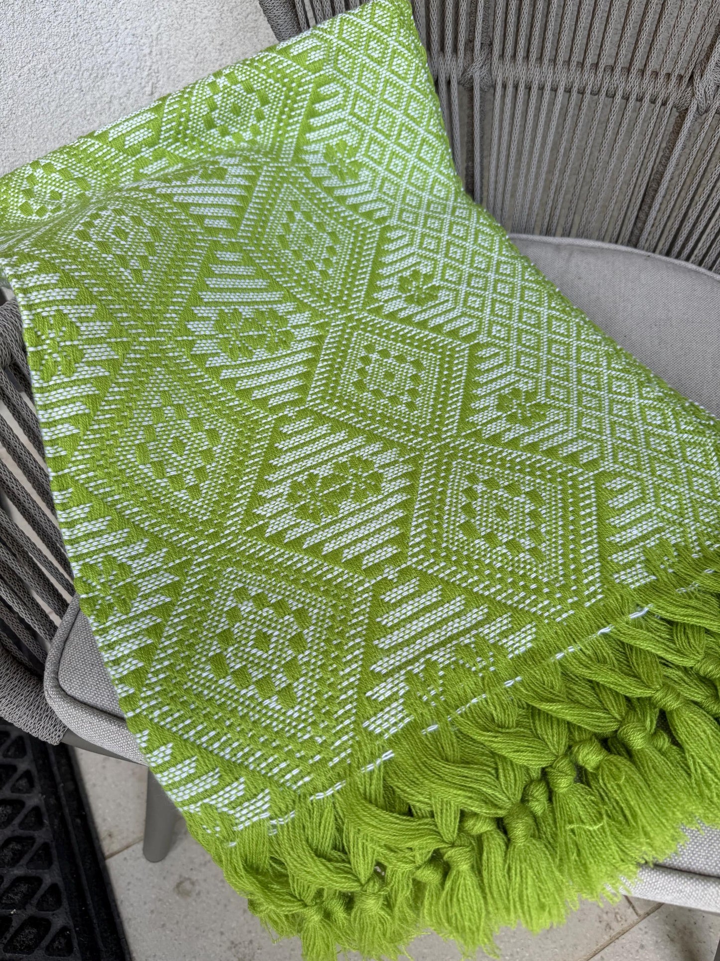 Traditional Mexican Rebozo green | white | Shawl from Puebla | Loom-Woven Shawl | 80x28 in | CasaArtMex