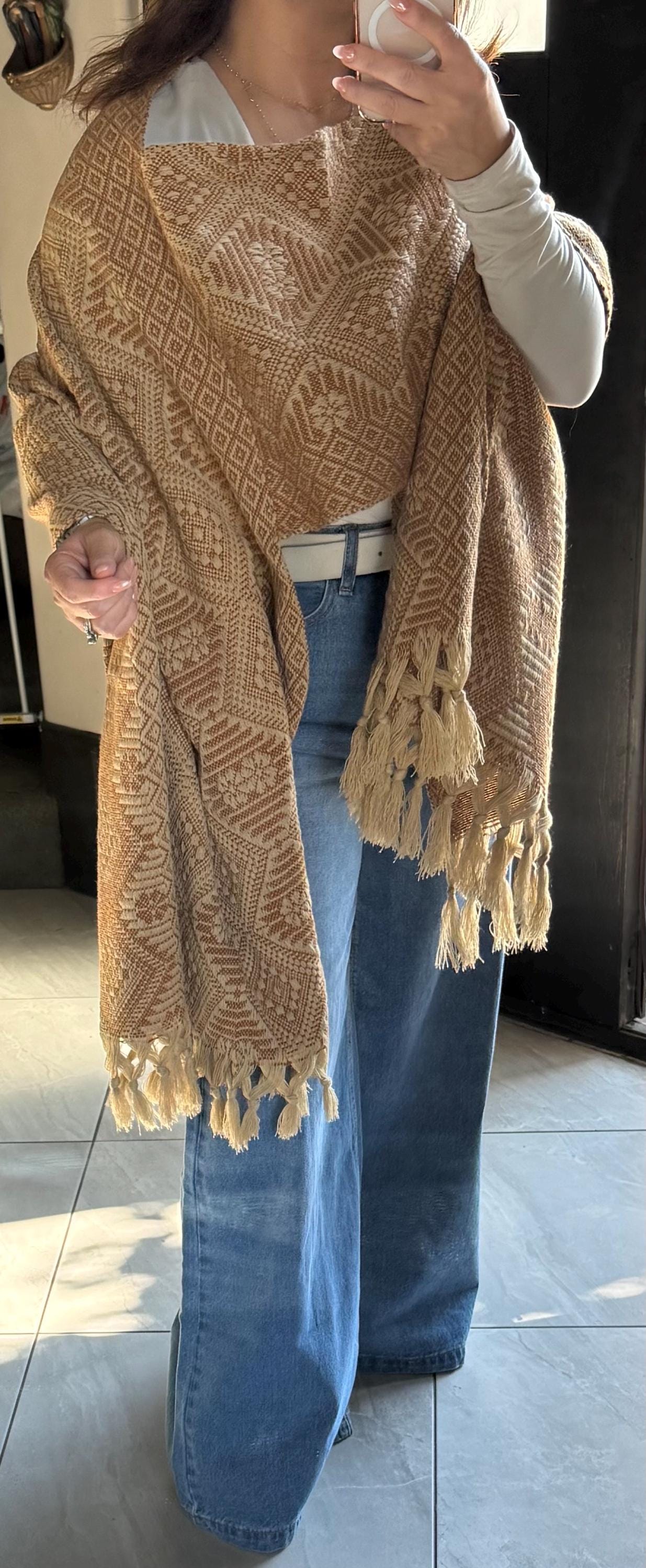 Handwoven Mexican Rebozo Shawl – Ochre Khaki Artisan Wrap