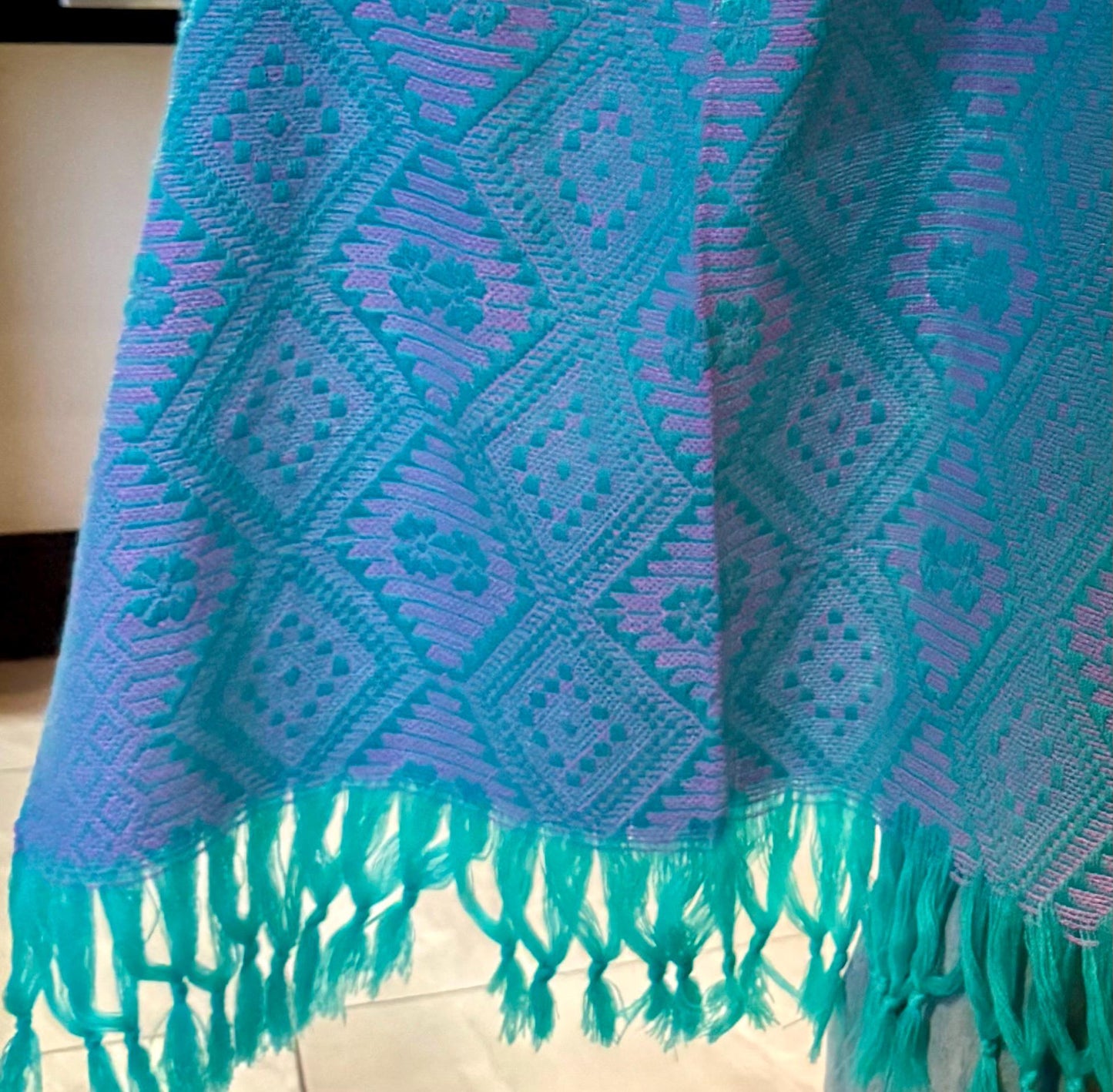 Mexican Rebozo Shawl Turquoise – Purple Handwoven Artisan Wrap – Authentic Mexican Scarf from Puebla
