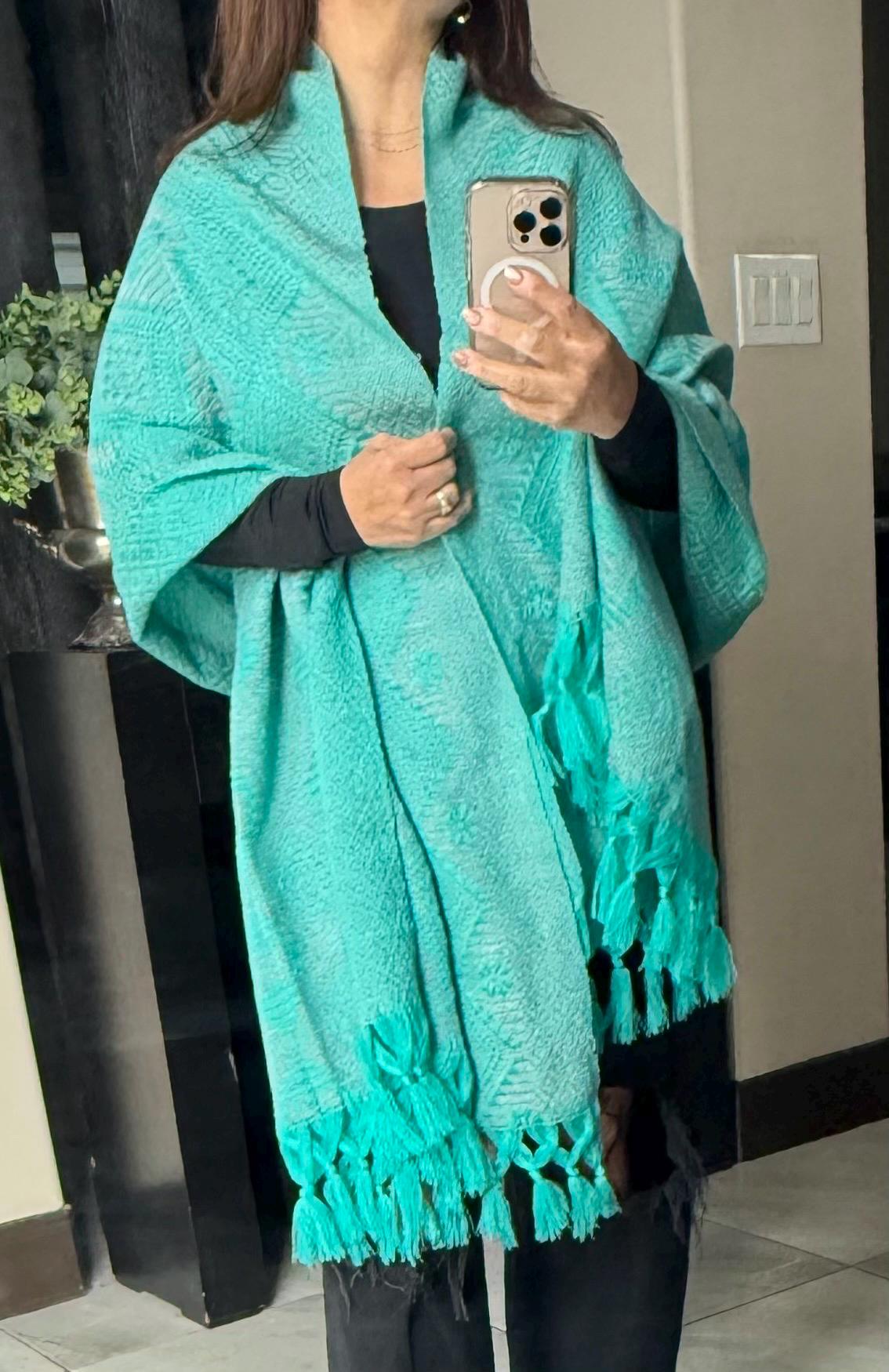 Mexican Rebozo Shawl Turquoise – Handwoven Artisan Wrap – Authentic Mexican Scarf from Puebla