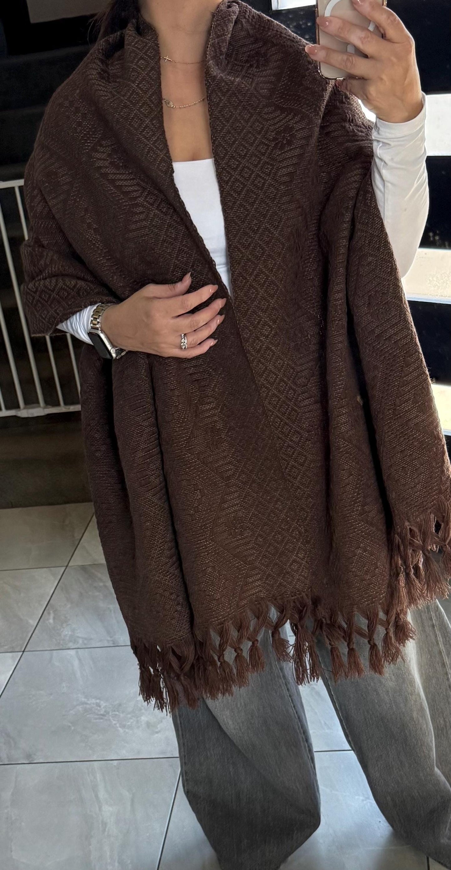 Handwoven Mexican Rebozo Shawl | Brown Traditional Loom-Woven from Puebla – 80x28 in – CasaArtMex
