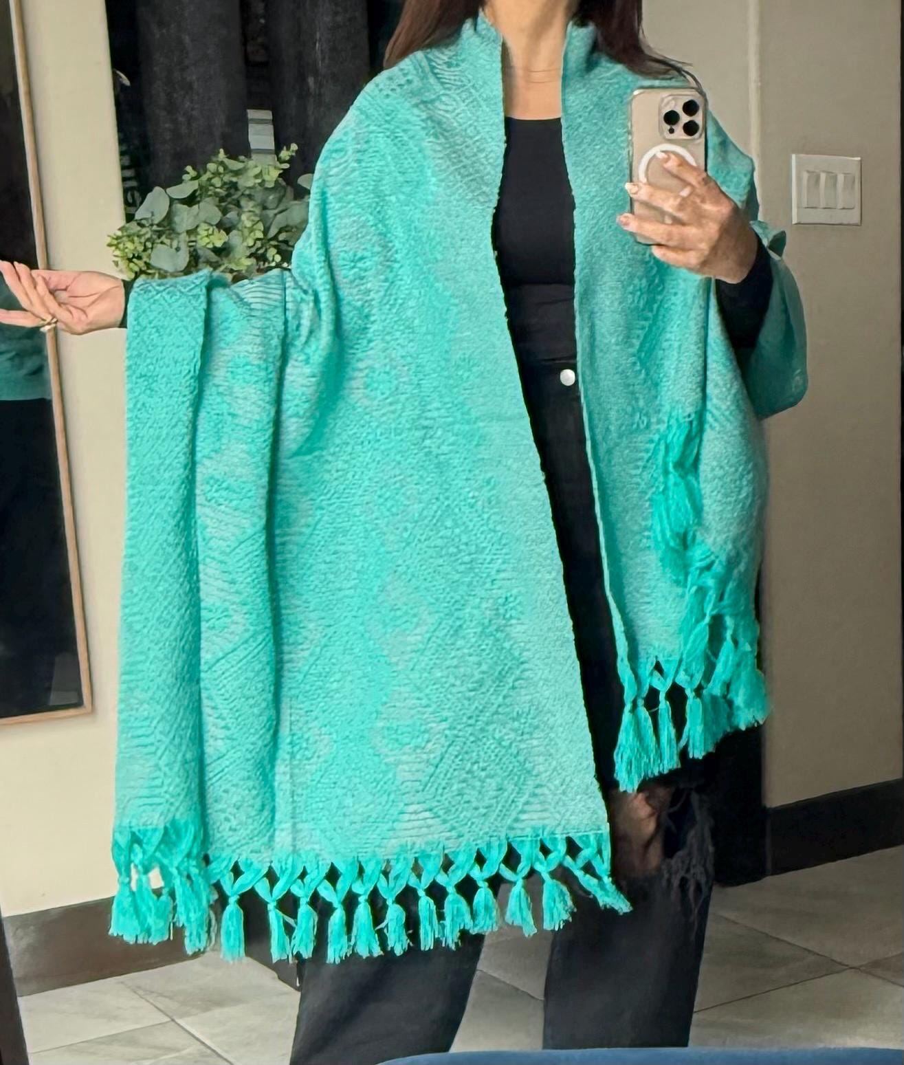 Mexican Rebozo Shawl Turquoise – Handwoven Artisan Wrap – Authentic Mexican Scarf from Puebla