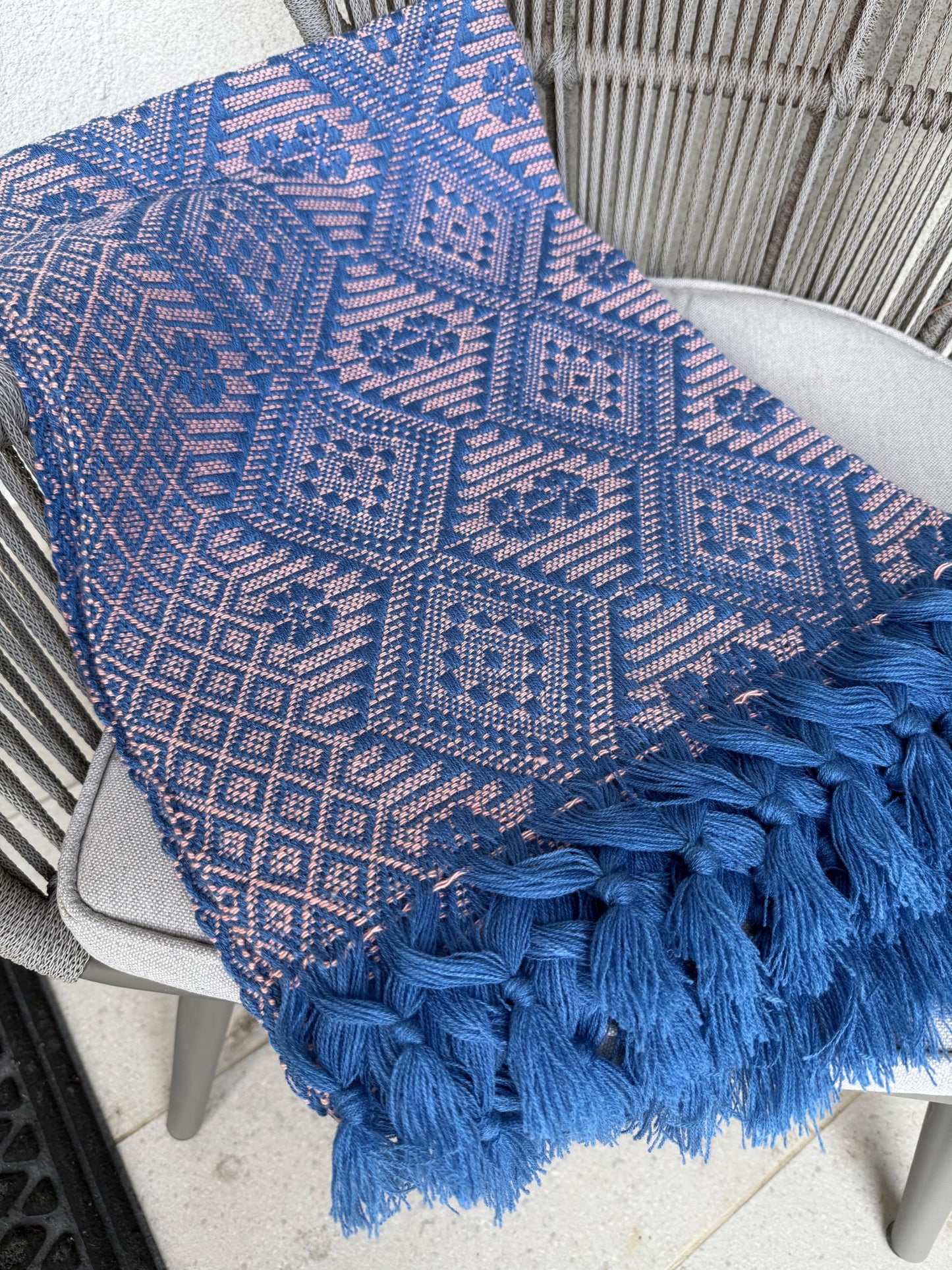 Traditional Mexican Rebozo |  blue | baby pink | Shawl from Puebla | Loom-Woven Shawl | 80x28 in | CasaArtMex