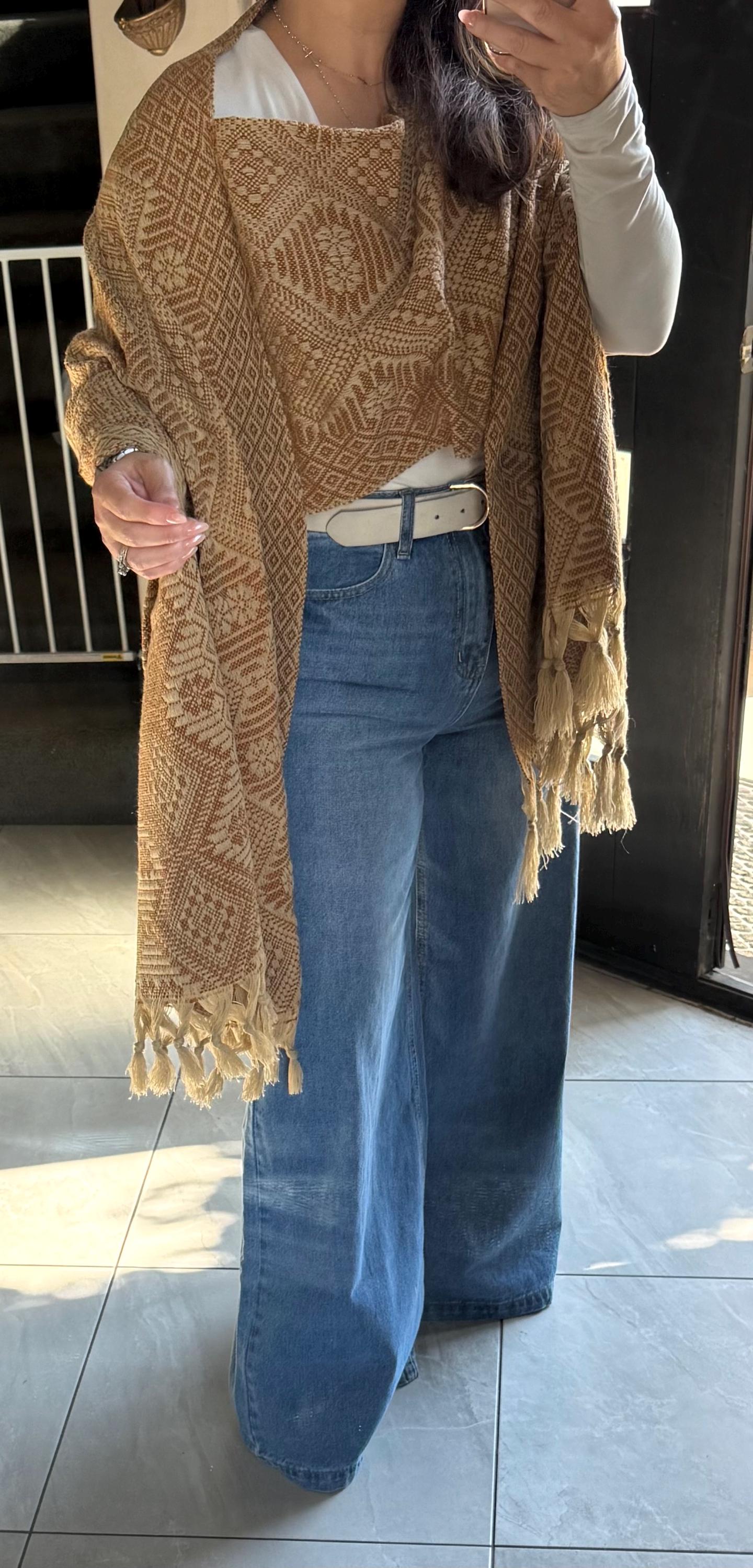Handwoven Mexican Rebozo Shawl – Ochre Khaki Artisan Wrap
