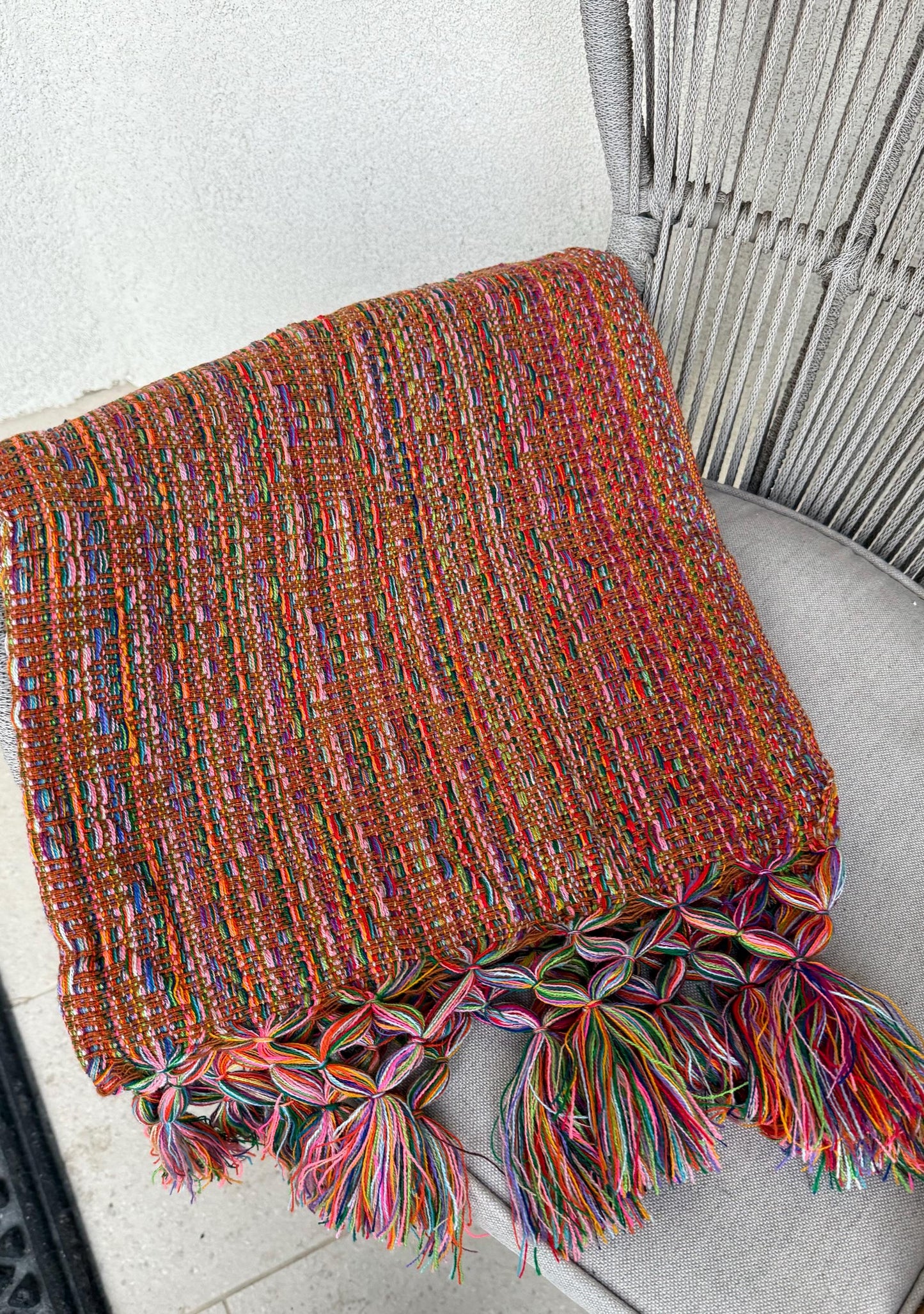 Mexican Rebozo with front panel – Ginger | Brown | Multicolor Shawl from Puebla | 80x28 in | CasaArtMex