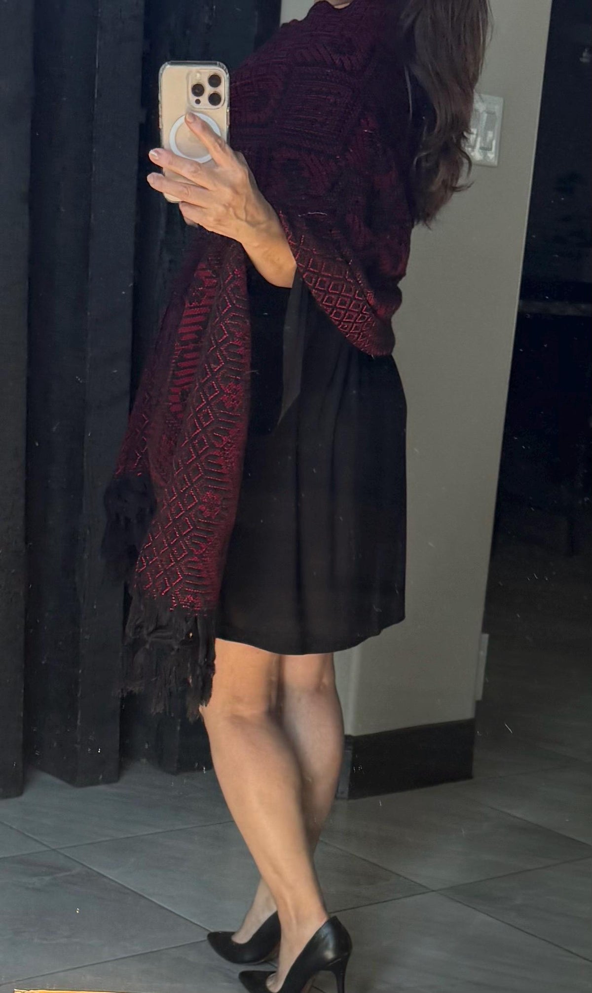 Mexican Rebozo with Pechera – Black | Red | Shawl from Puebla | 80×28 in | CasaArtMex