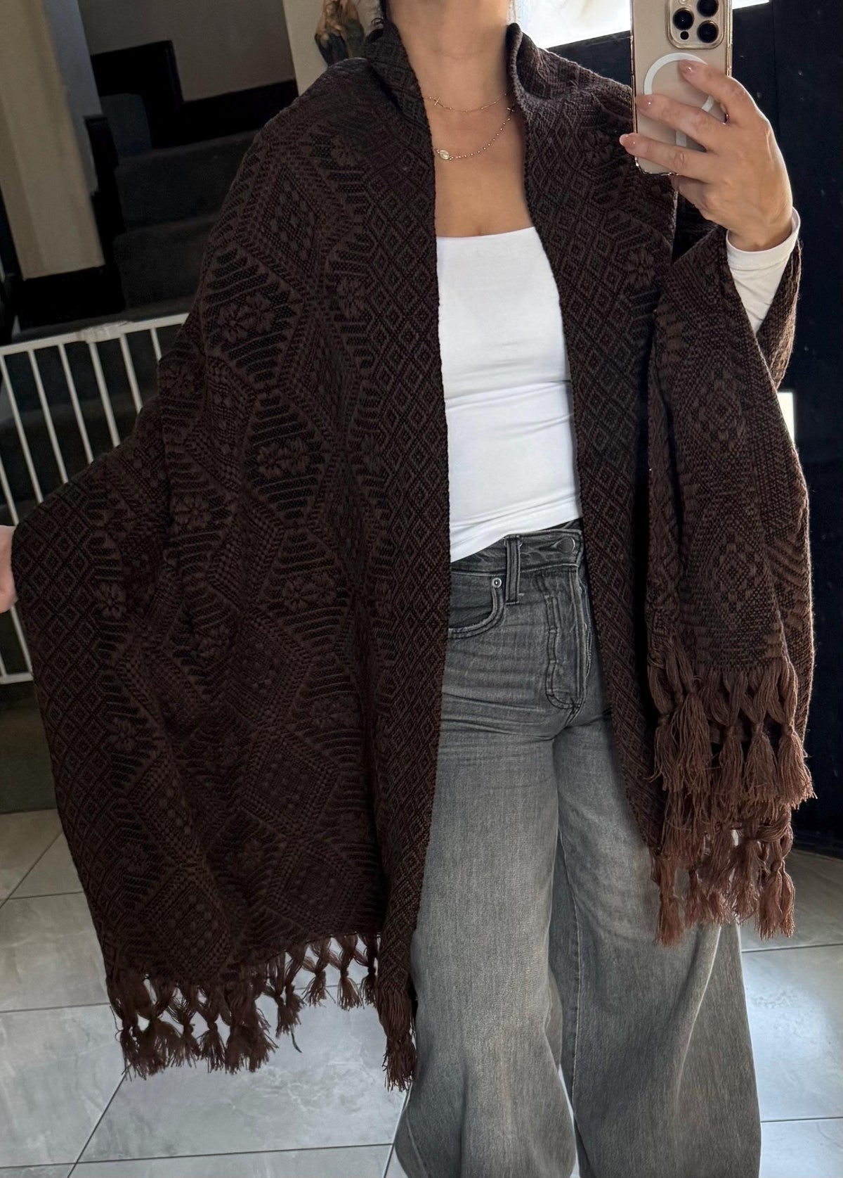 Mexican Rebozo – Brown | Black | Shawl from Puebla | 80×28 in | CasaArtMex