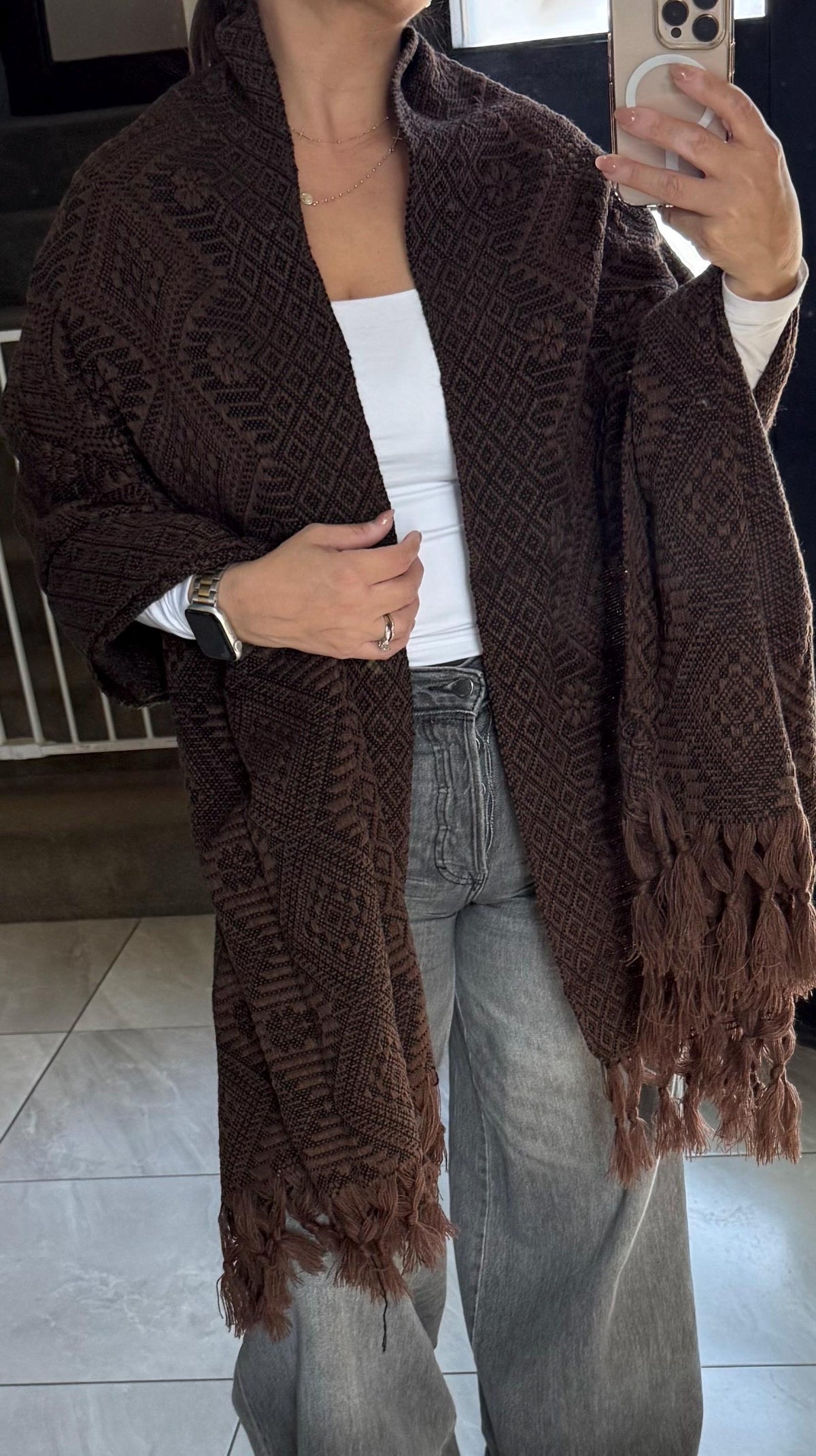 Mexican Rebozo – Brown | Black | Shawl from Puebla | 80×28 in | CasaArtMex