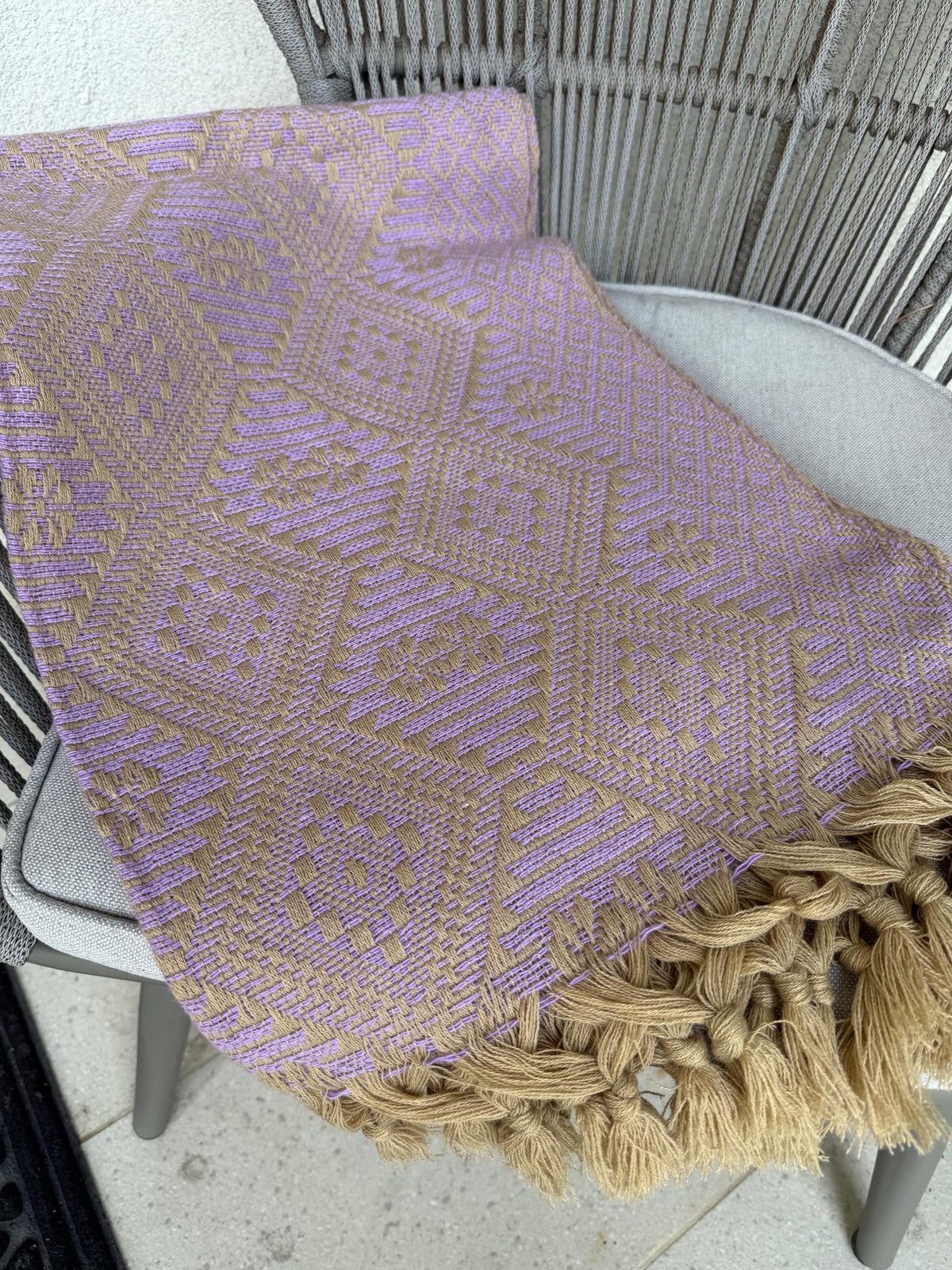 Mexican Rebozo – Khaki | Lavender Shawl from Puebla | 80×28 in | CasaArtMex