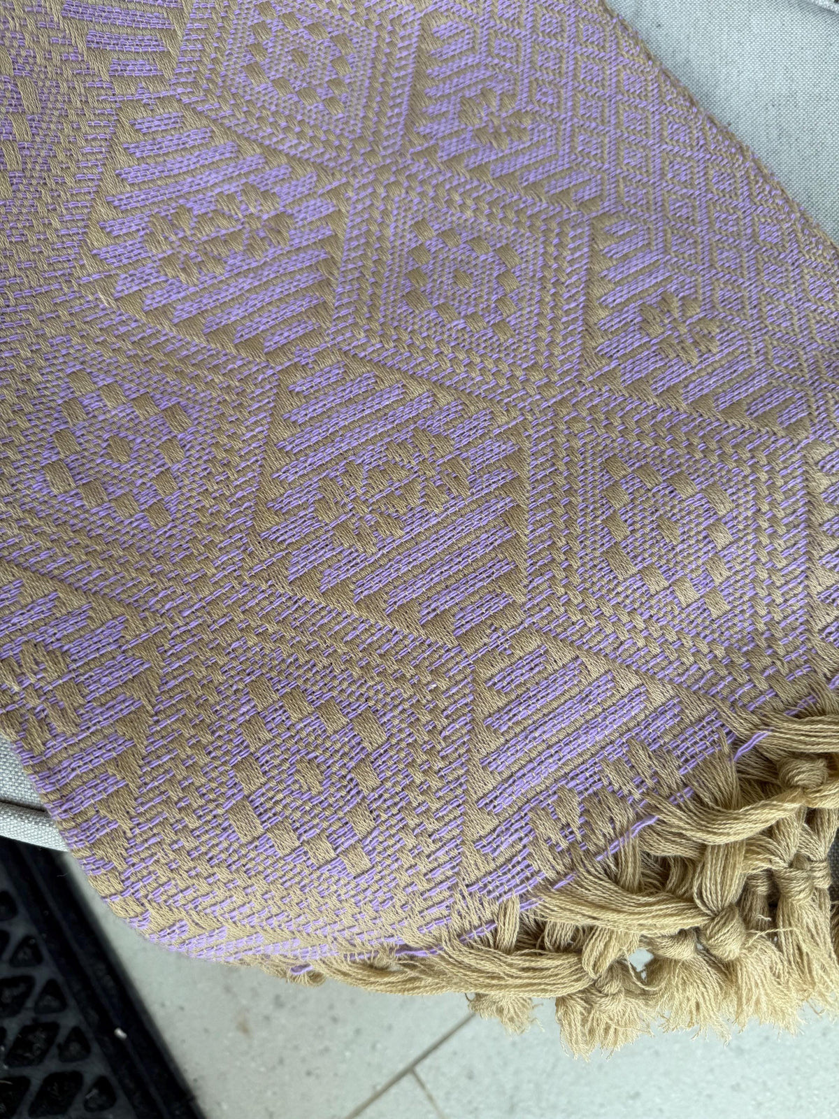 Mexican Rebozo – Khaki | Lavender Shawl from Puebla | 80×28 in | CasaArtMex