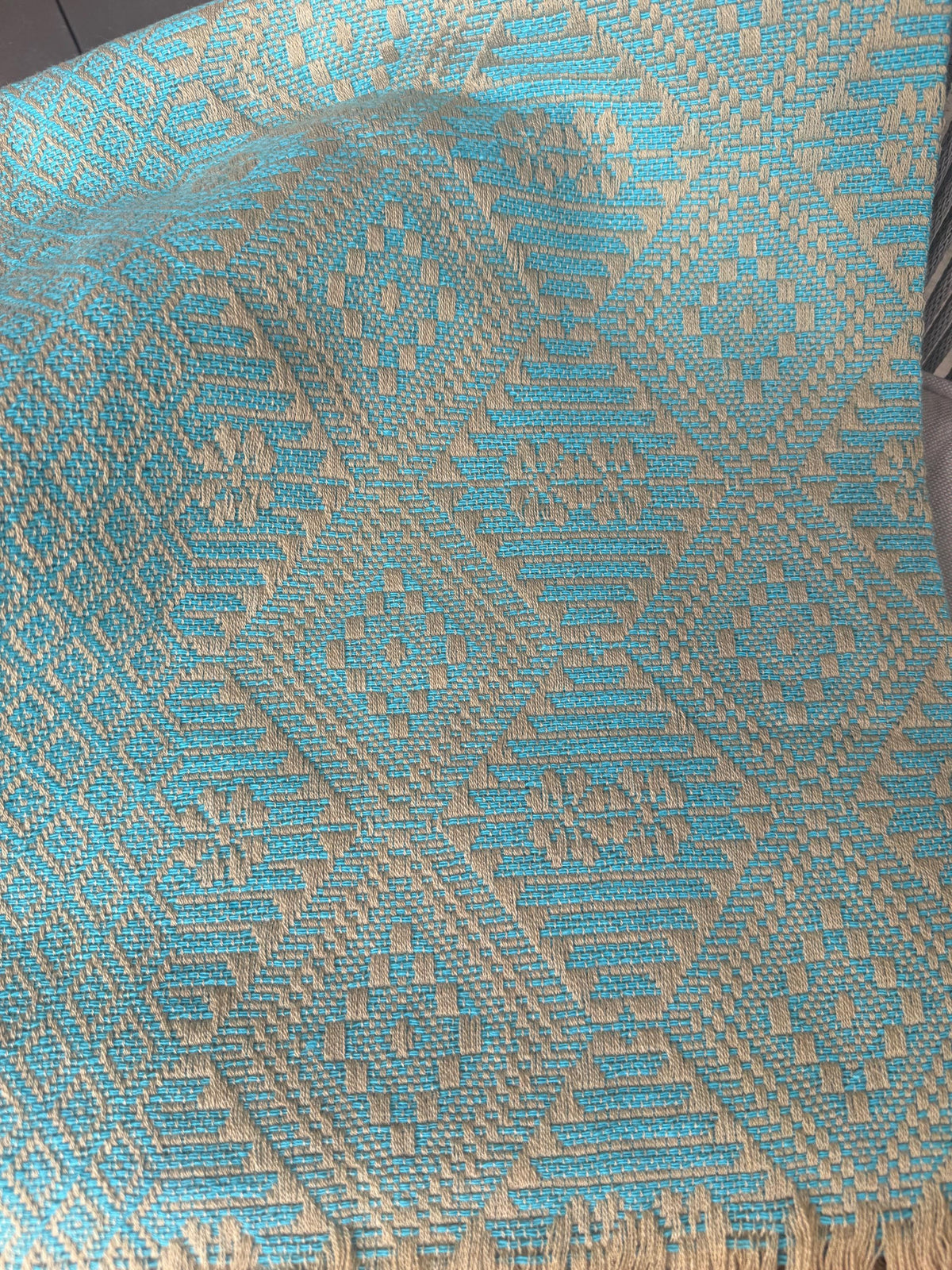 Mexican Rebozo – Khaki | Turquoise Shawl from Puebla | 80×28 in | CasaArtMex