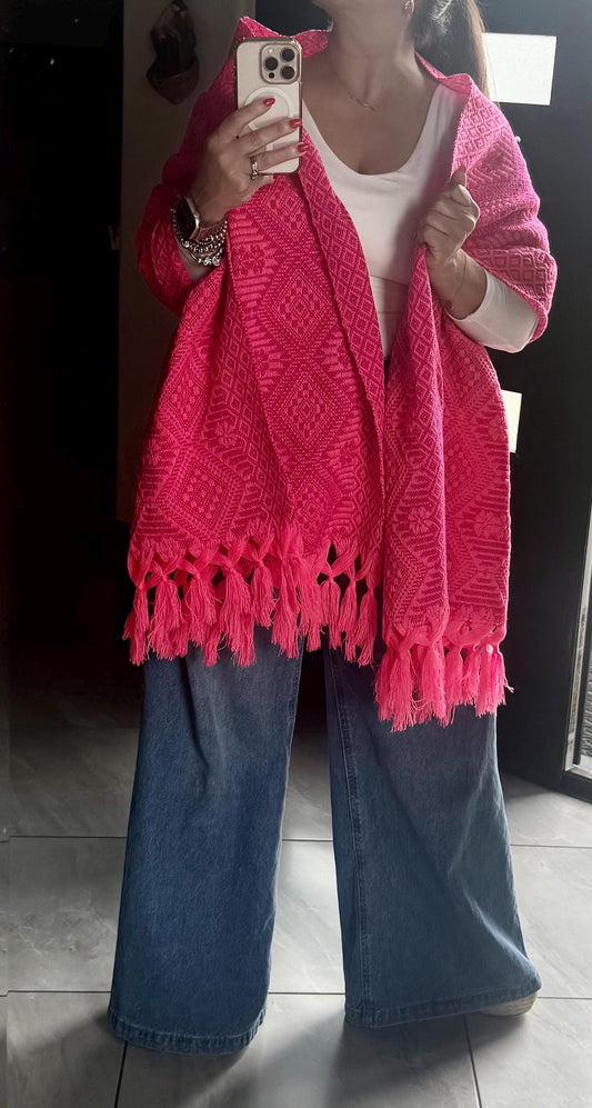 Mexican Rebozo – Hot Pink | Magenta Shawl from Puebla | 80×28 in | CasaArtMex