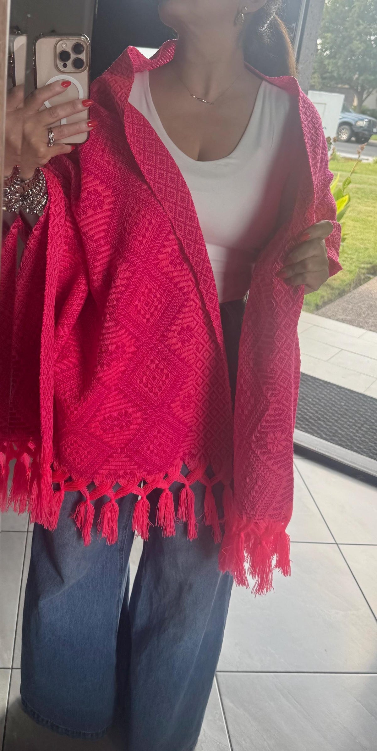 Mexican Rebozo – Hot Pink | Magenta Shawl from Puebla | 80×28 in | CasaArtMex