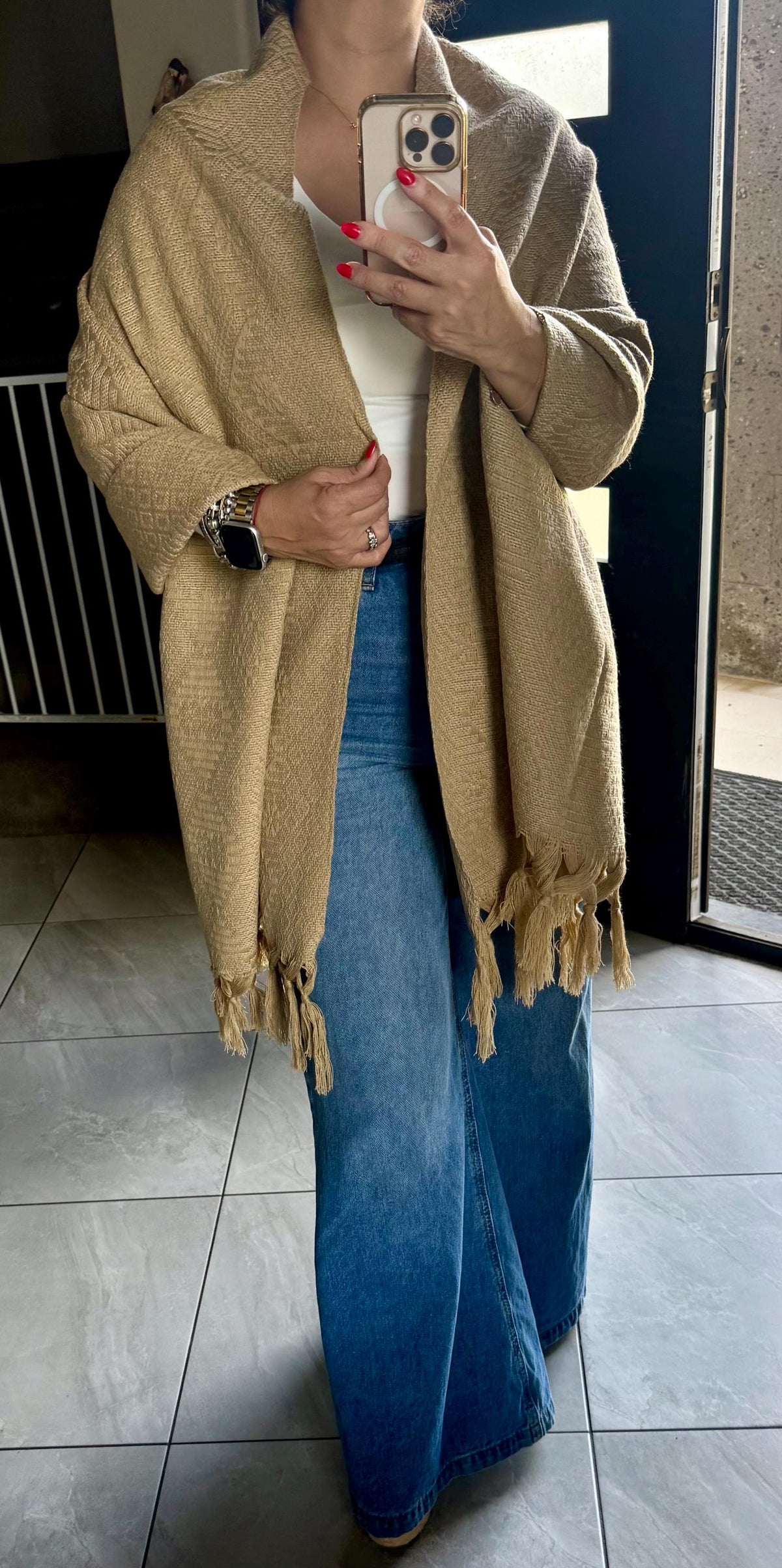 Mexican Rebozo – Khaki Shawl from Puebla | 80×28 in | CasaArtMex