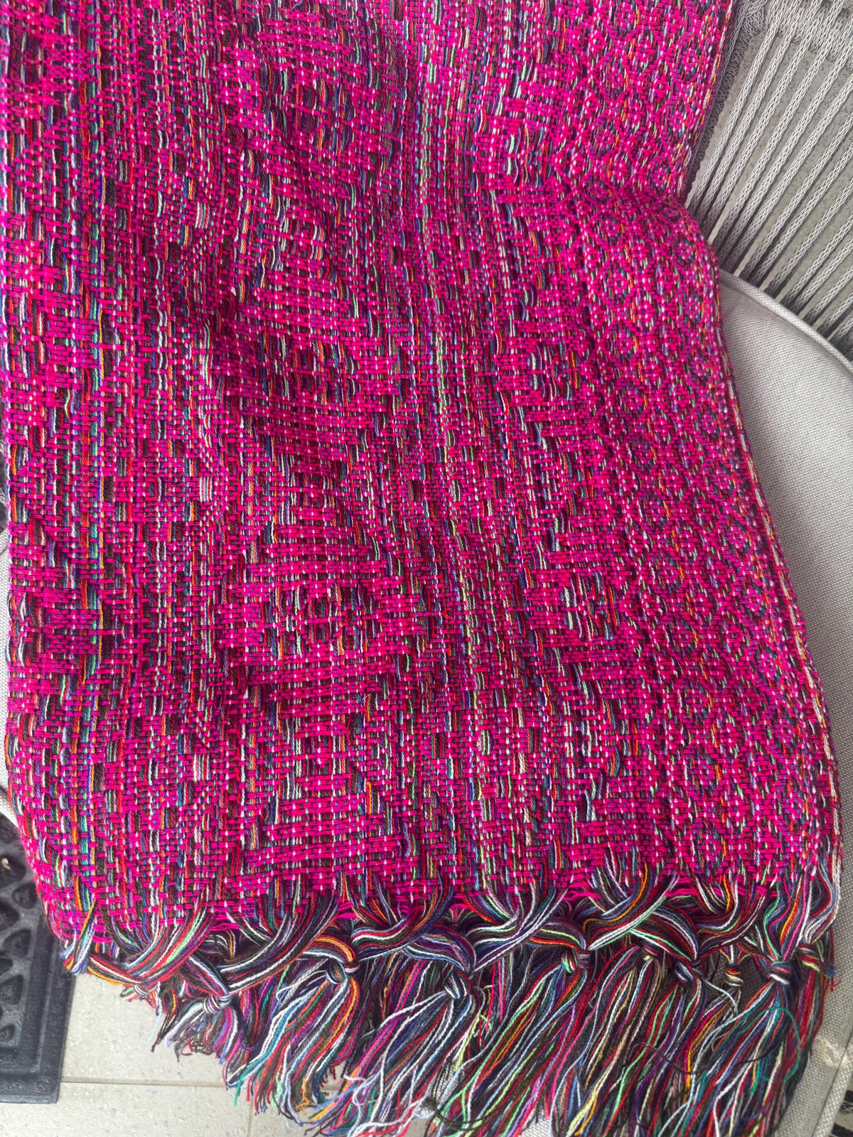 Mexican Rebozo – Magenta | Pink | Multicolor Shawl from Puebla | 80×28 in | CasaArtMex