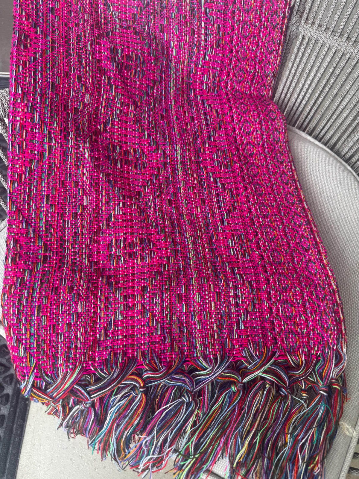 Mexican Rebozo – Magenta | Pink | Multicolor Shawl from Puebla | 80×28 in | CasaArtMex