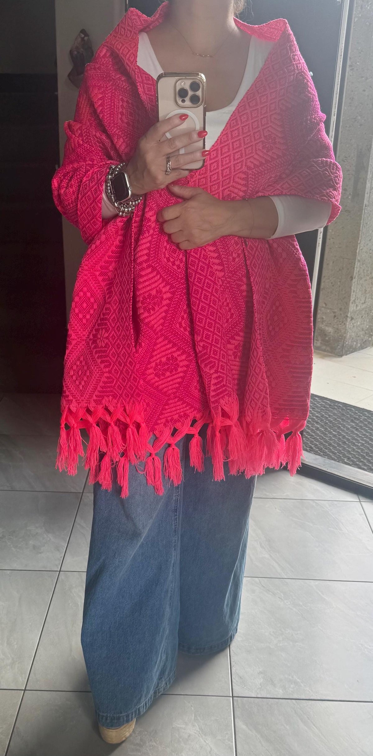 Mexican Rebozo – Hot Pink | Magenta Shawl from Puebla | 80×28 in | CasaArtMex