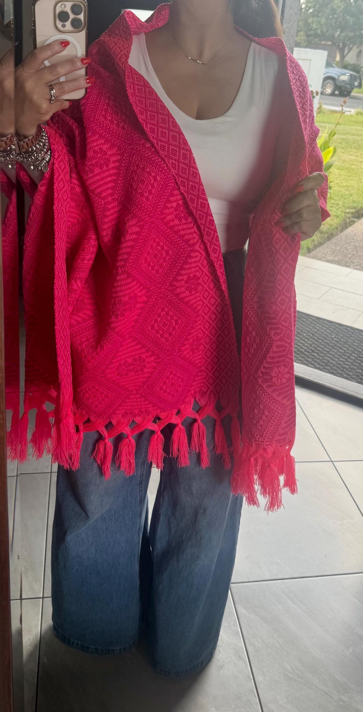Mexican Rebozo – Hot Pink | Magenta Shawl from Puebla | 80×28 in | CasaArtMex