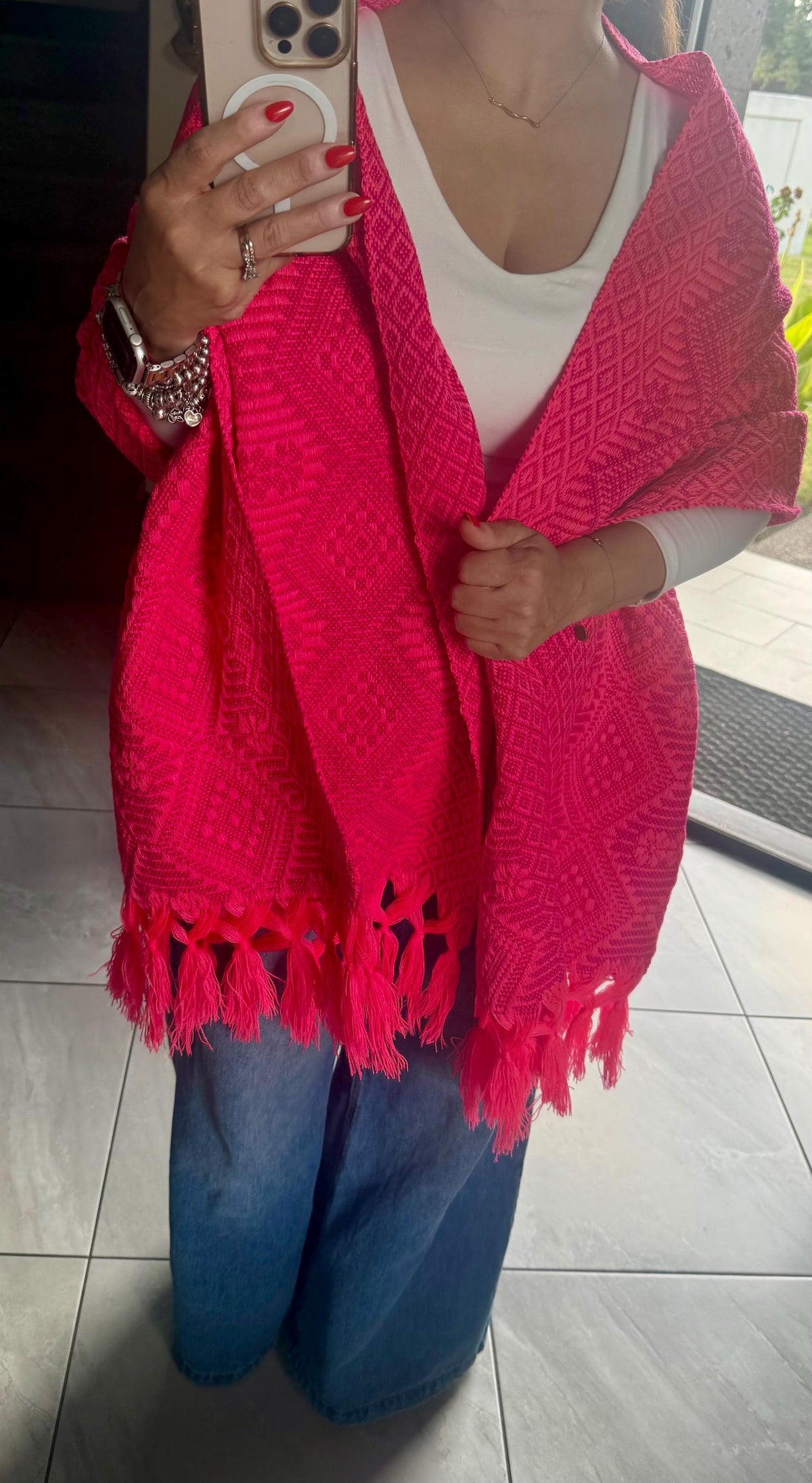Mexican Rebozo – Hot Pink | Magenta Shawl from Puebla | 80×28 in | CasaArtMex