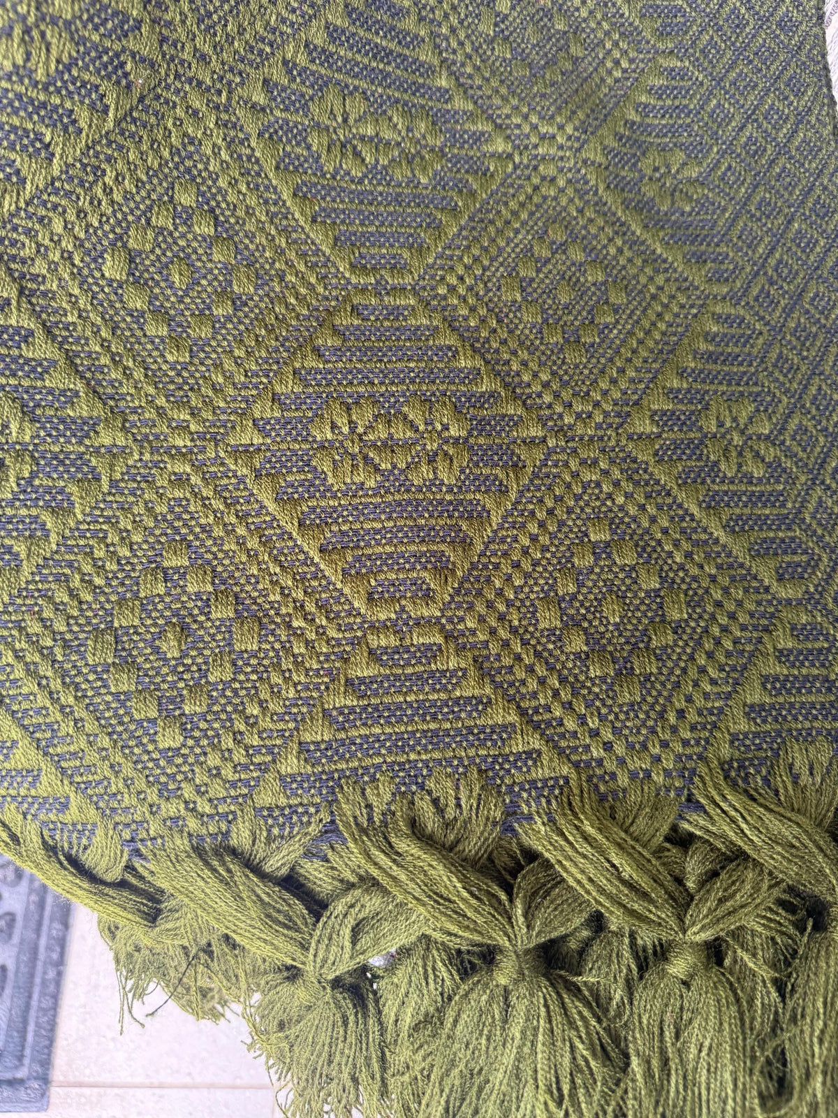 Mexican Rebozo – Army Green | Black Shawl from Puebla | 80×28 in | CasaArtMex