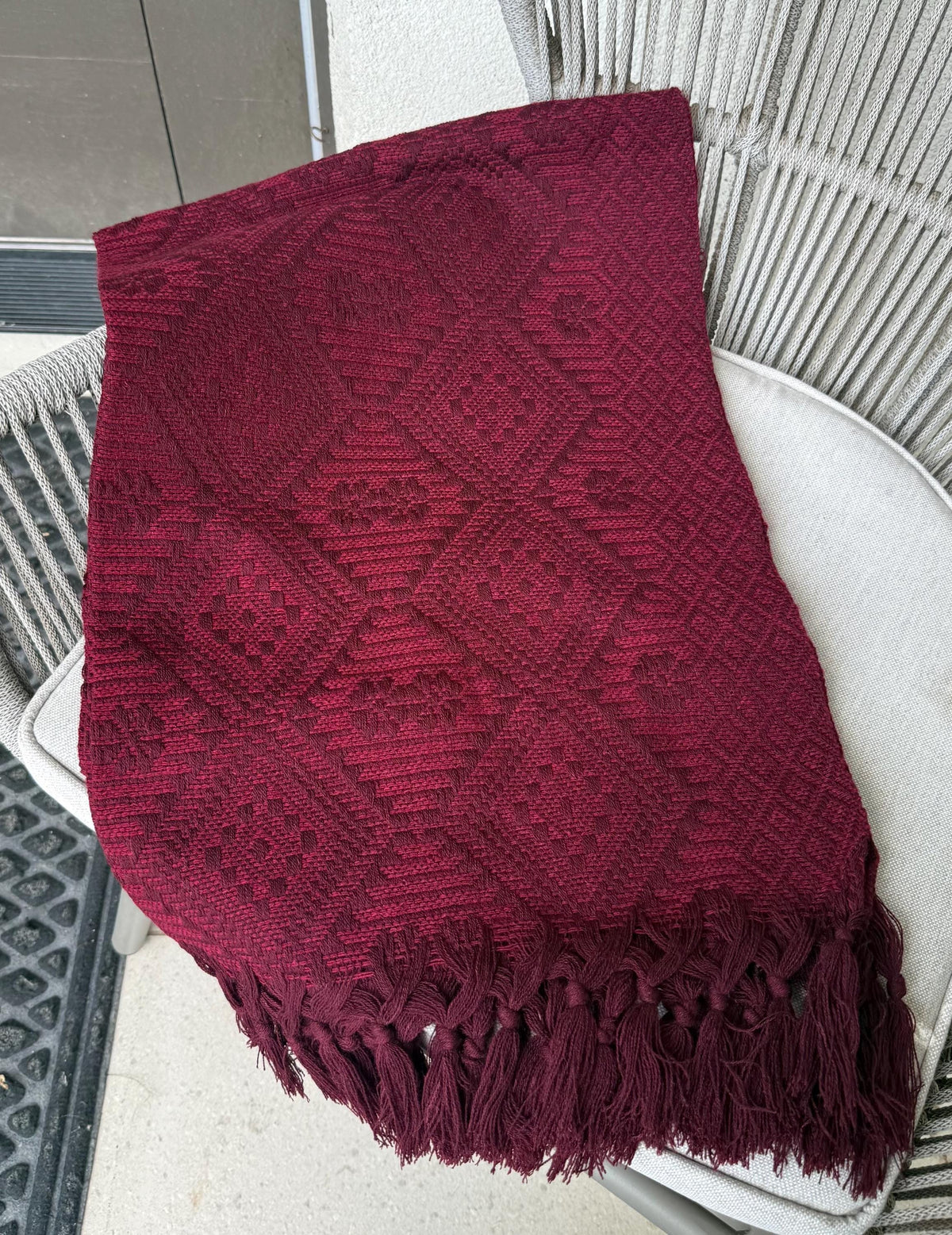 Mexican Rebozo – Burgundy | Wine | Maroon Shawl from Puebla | 80×28 in | CasaArtMex