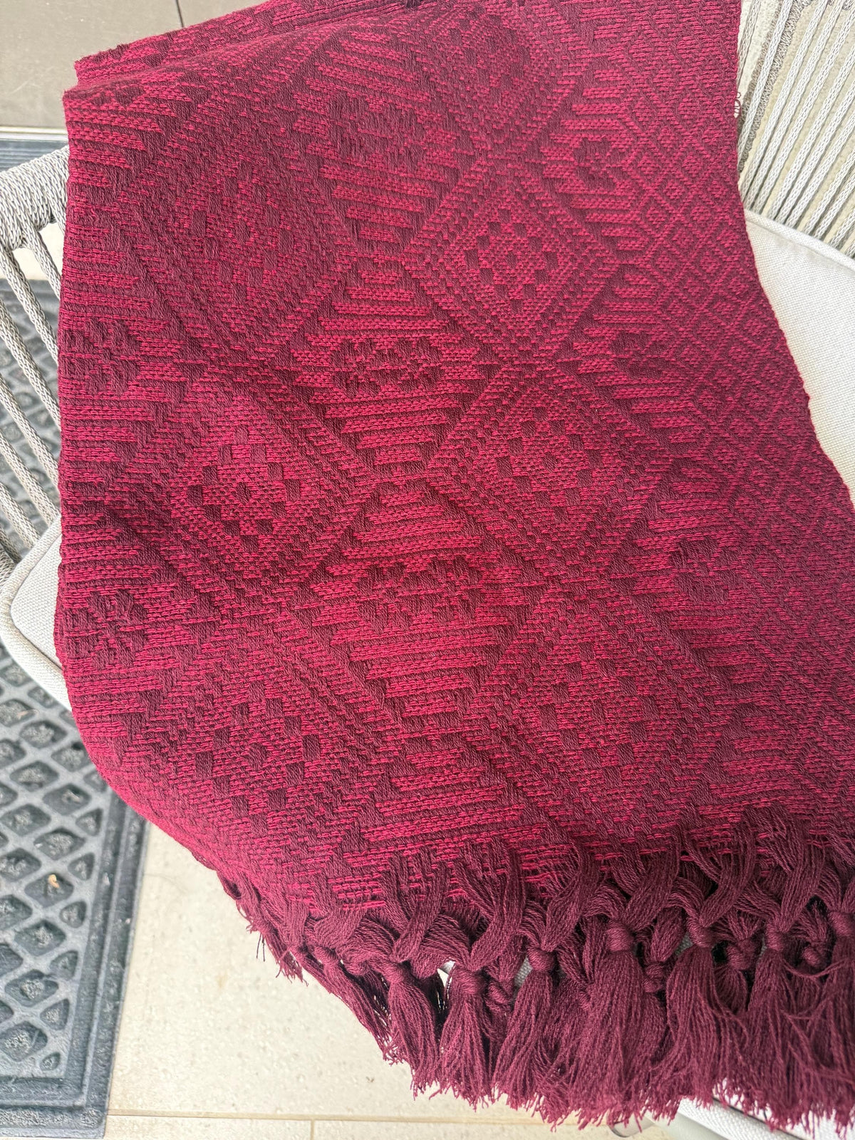 Mexican Rebozo – Burgundy | Wine | Maroon Shawl from Puebla | 80×28 in | CasaArtMex