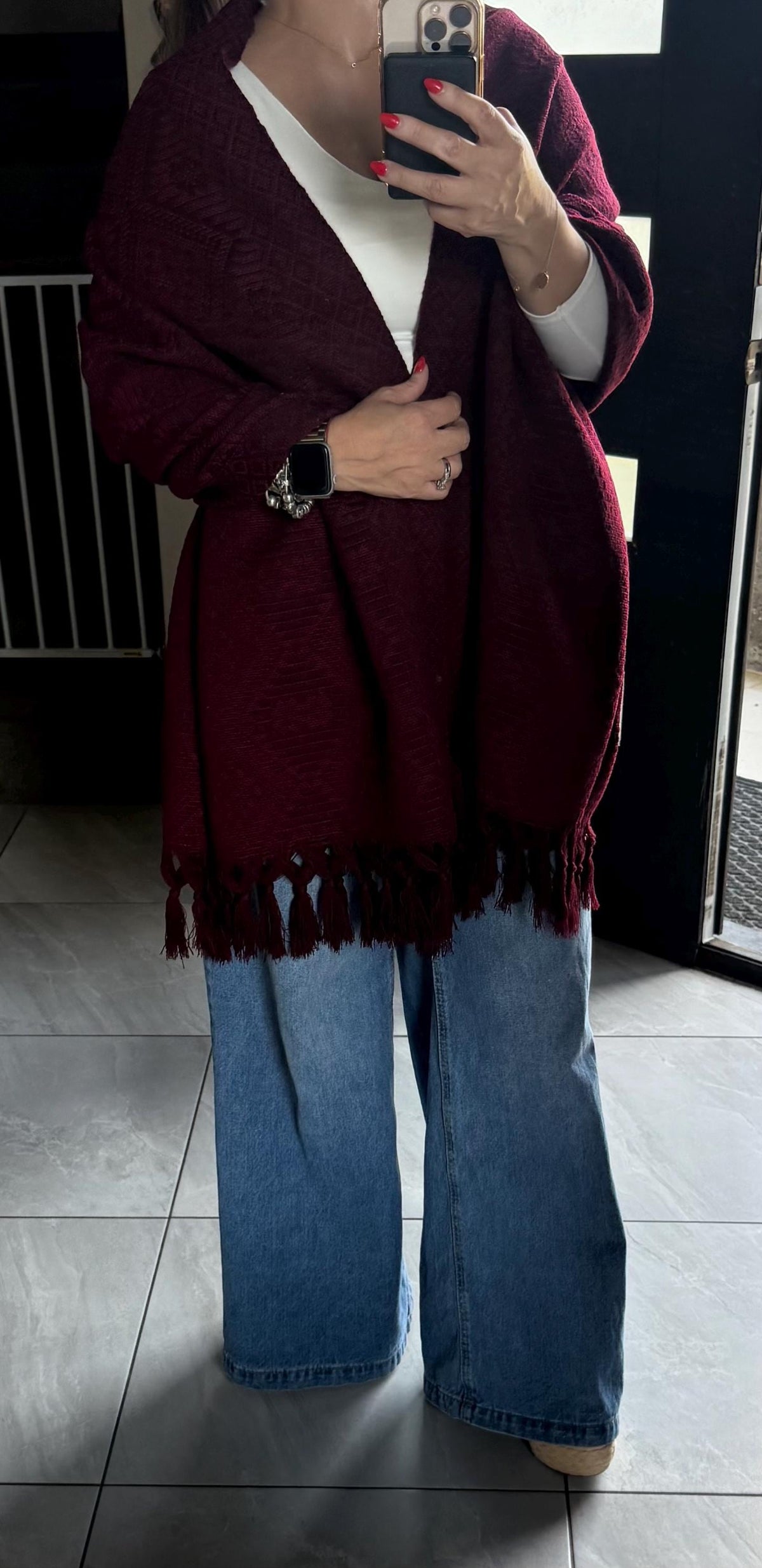 Mexican Rebozo – Burgundy | Wine | Maroon Shawl from Puebla | 80×28 in | CasaArtMex