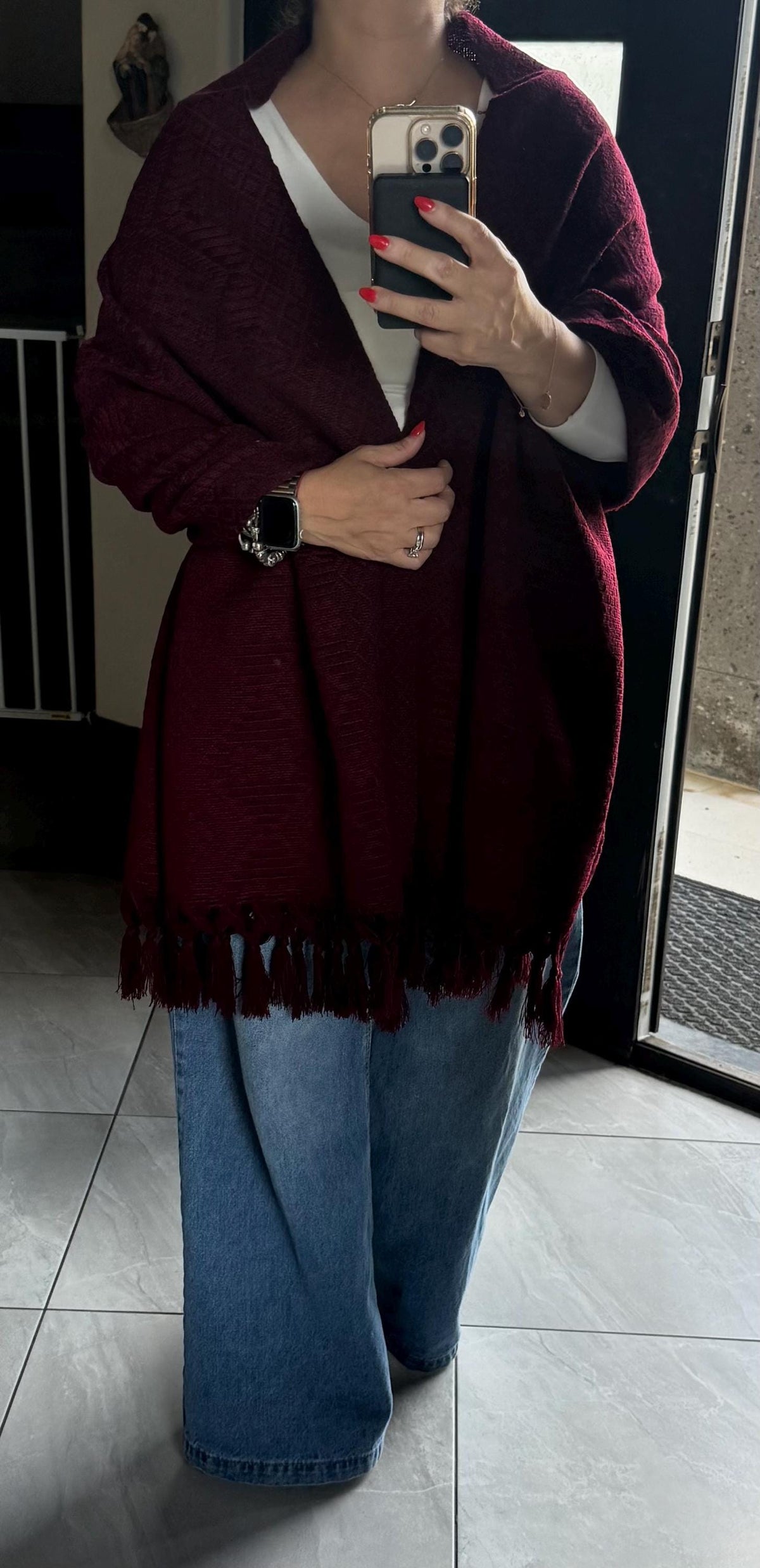 Mexican Rebozo – Burgundy | Wine | Maroon Shawl from Puebla | 80×28 in | CasaArtMex