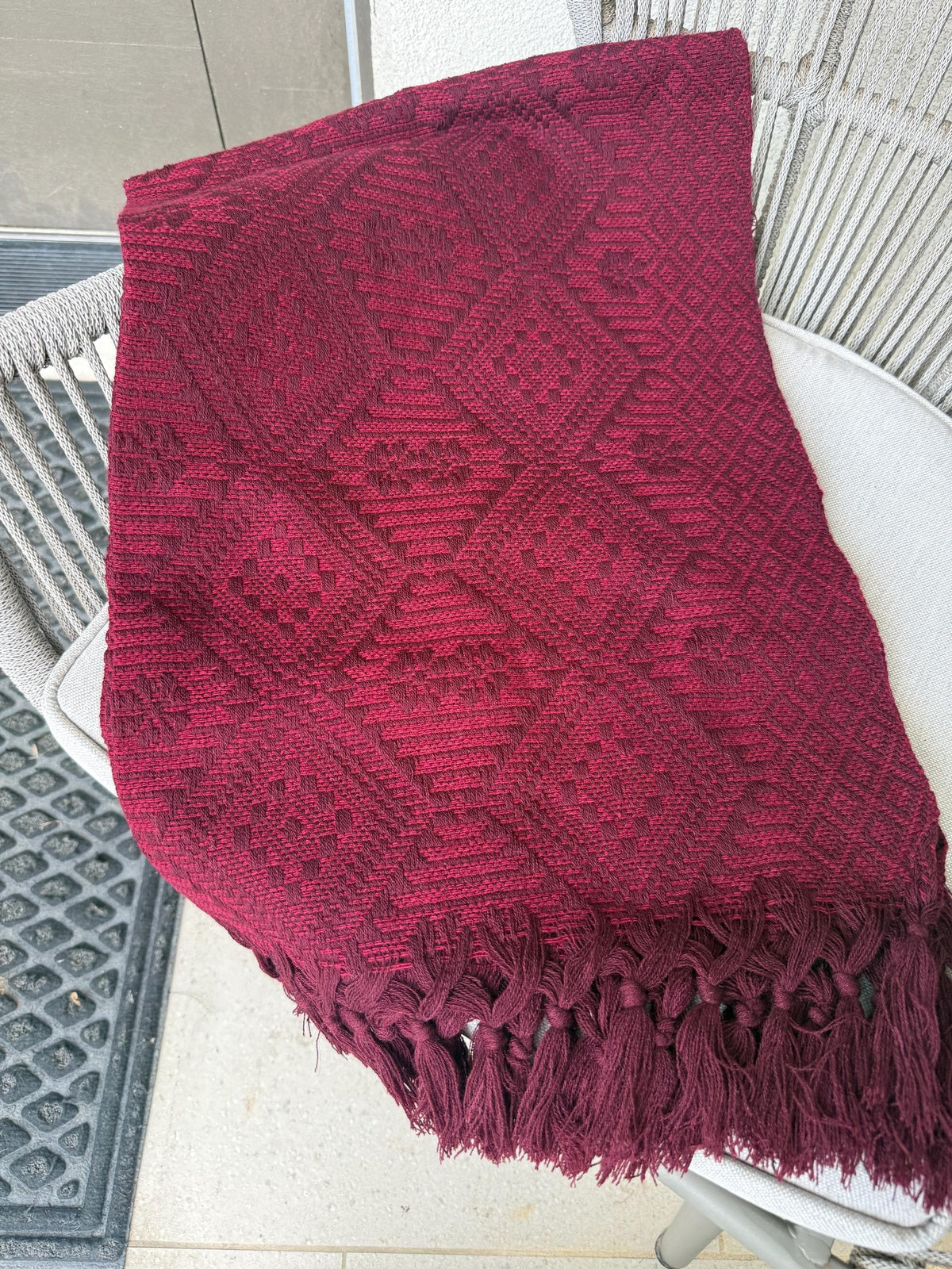Mexican Rebozo – Burgundy | Wine | Maroon Shawl from Puebla | 80×28 in | CasaArtMex