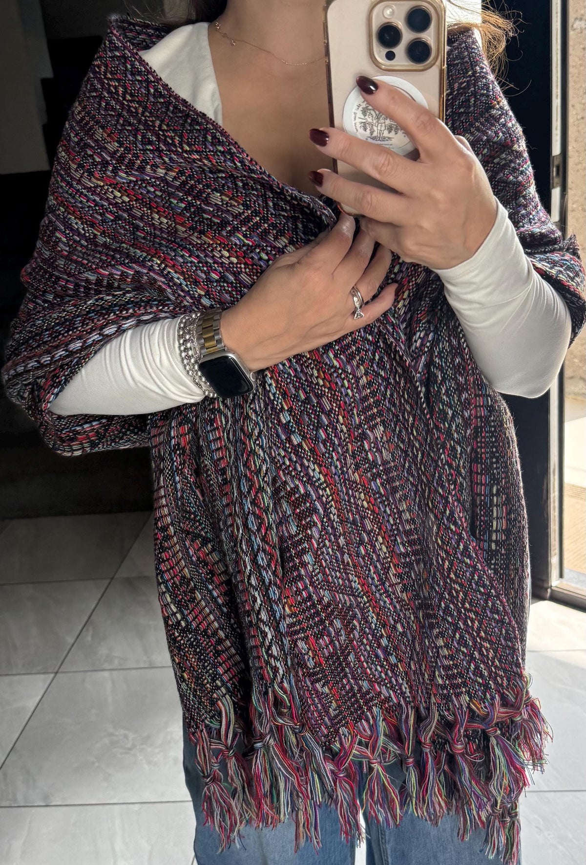 Mexican Rebozo – Multicolor | Black | Shawl from Puebla | 80×28 in | CasaArtMex